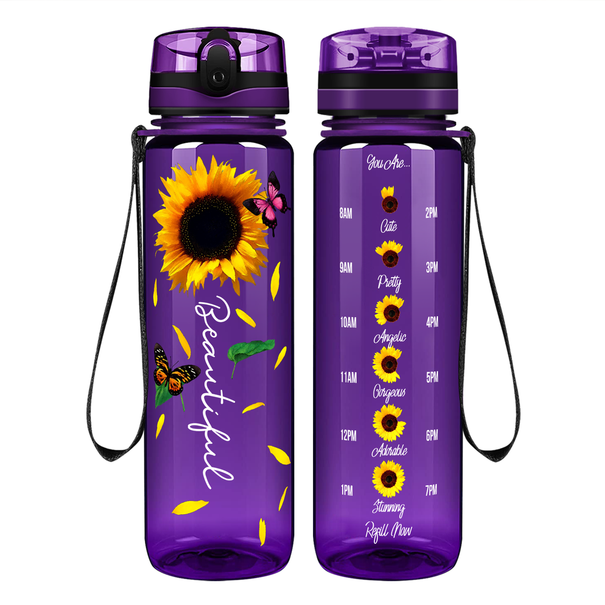 Beautiful Sunflowers on 32 oz Motivational Tracking Water Bottle