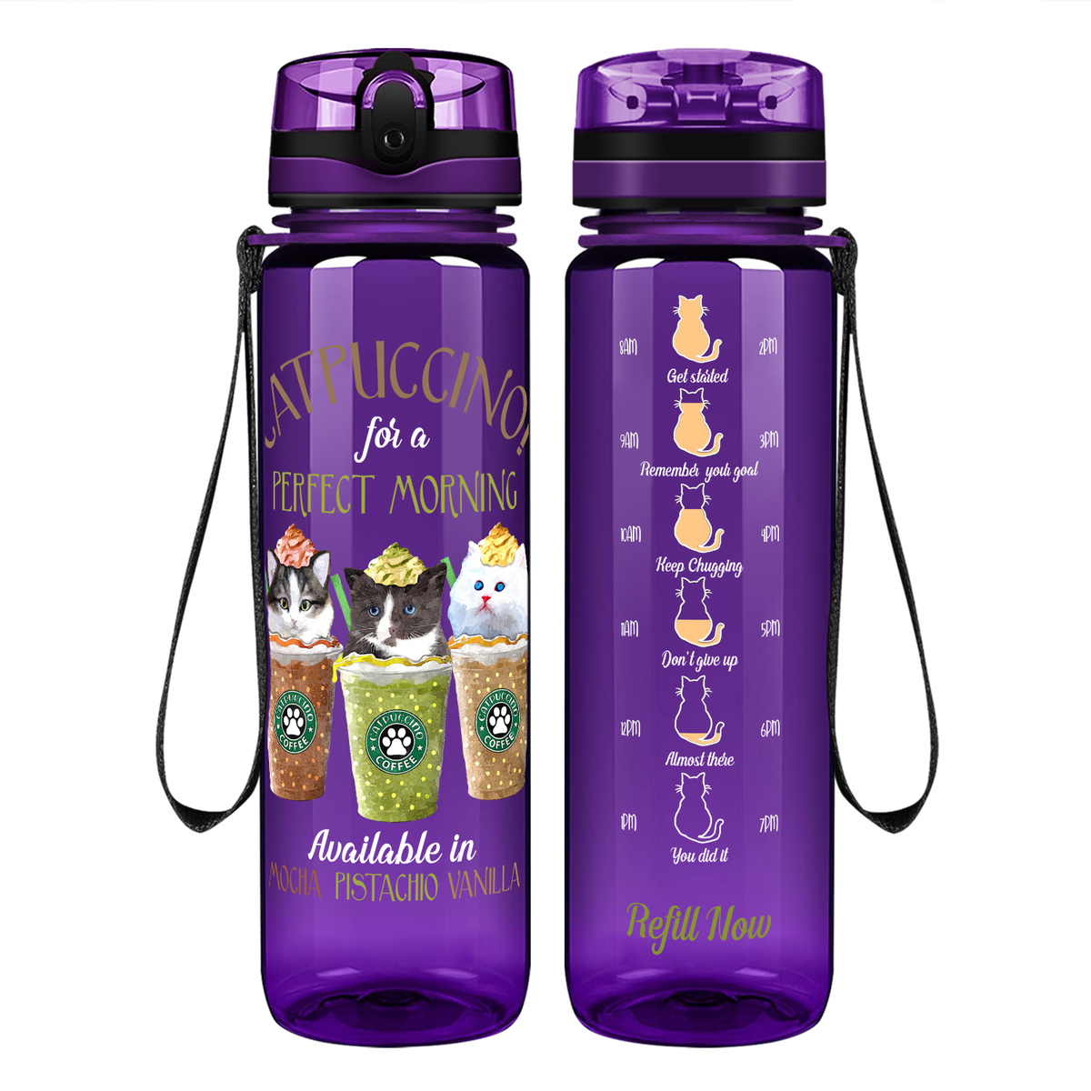 Catpuccino Perfect Morning on 32 oz Motivational Tracking Cat Water Bottle