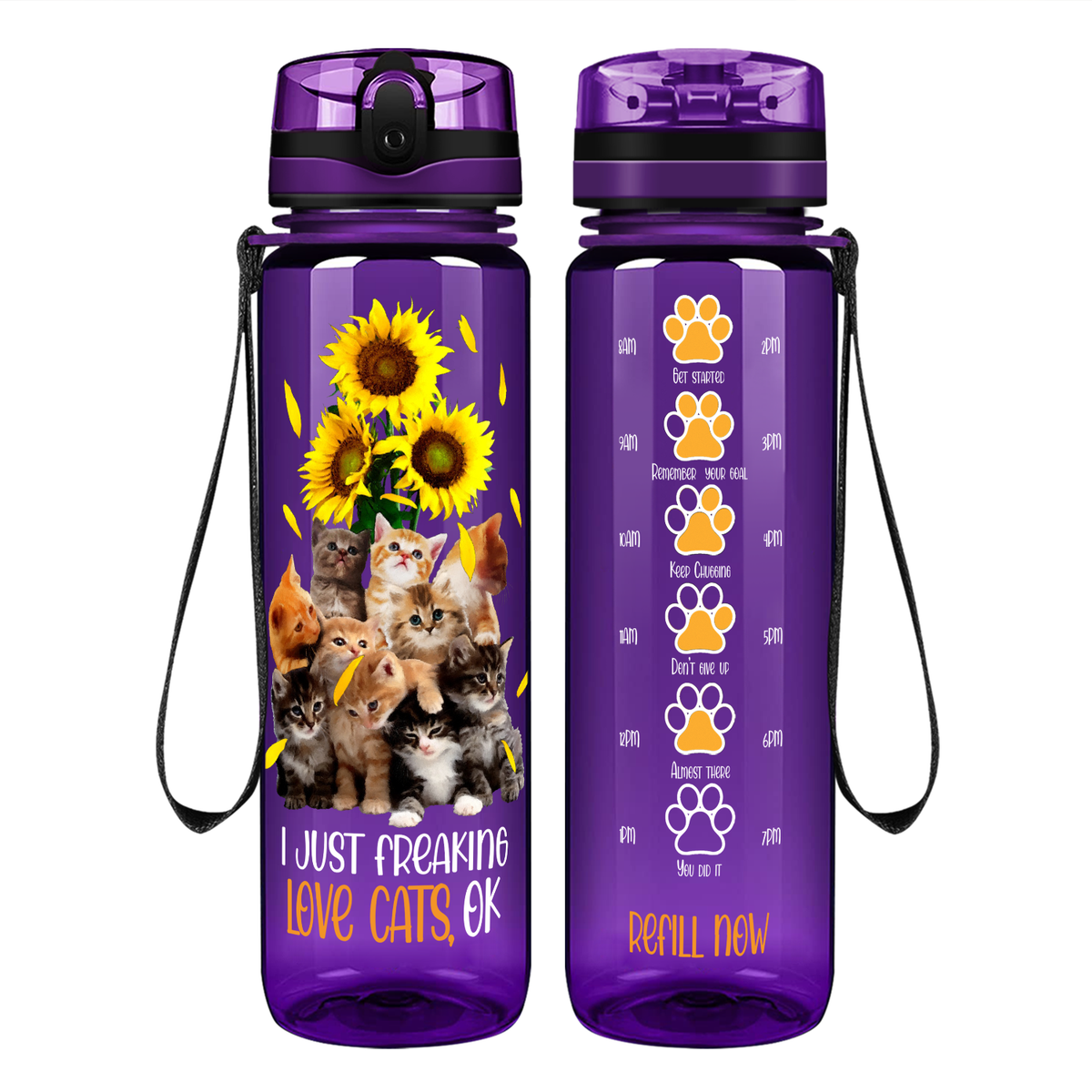I Just Freaking Love Cats on 32 oz Motivational Tracking Water Bottle