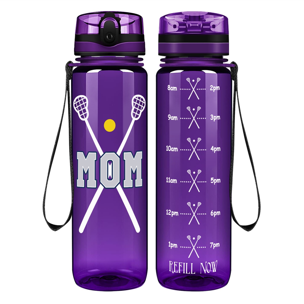 Mom Lacrosse Sticks on 32 oz Motivational Tracking Water Bottle