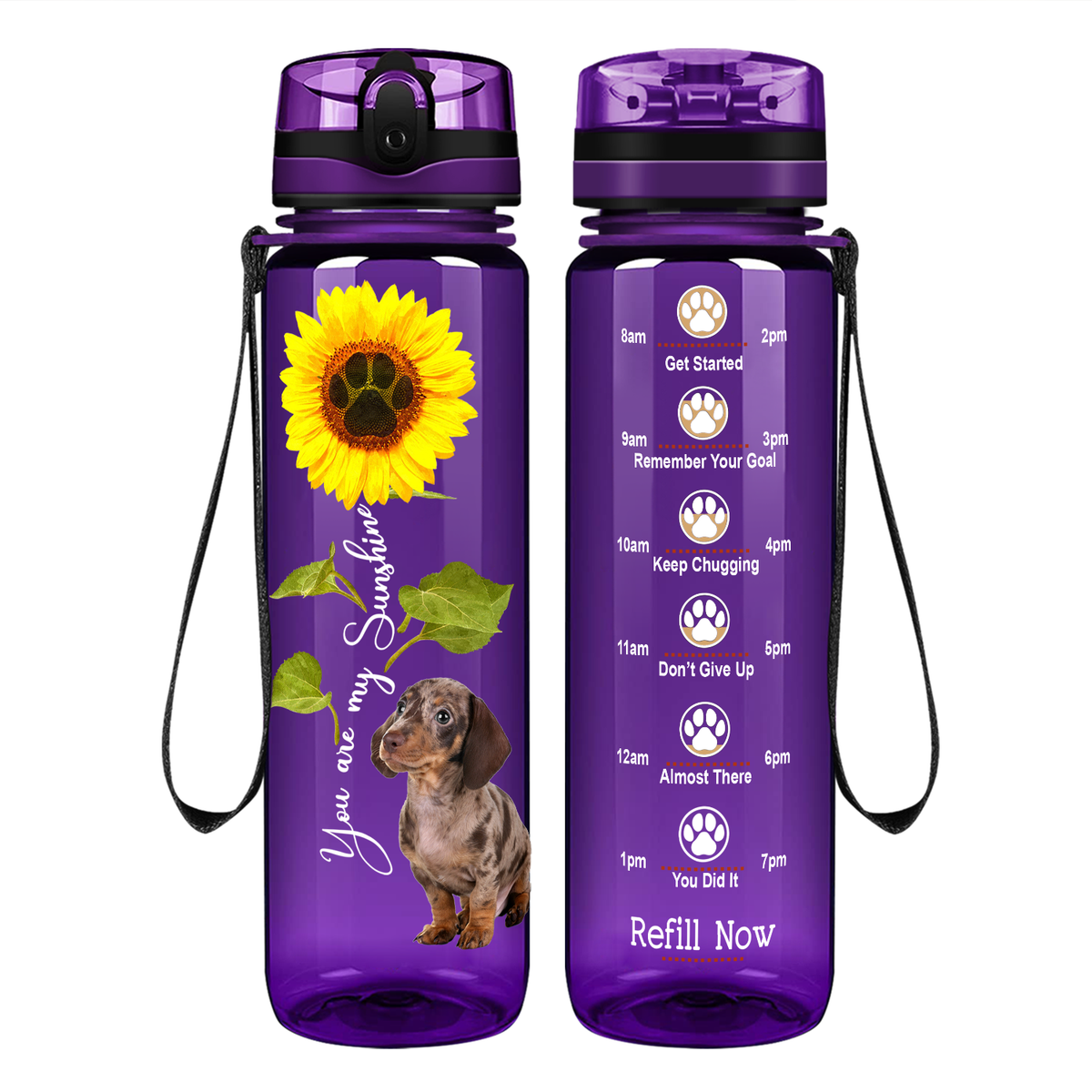 You are my Sunshine Dapple Dachshund Puppy on 32 oz Motivational Tracking Water Bottle