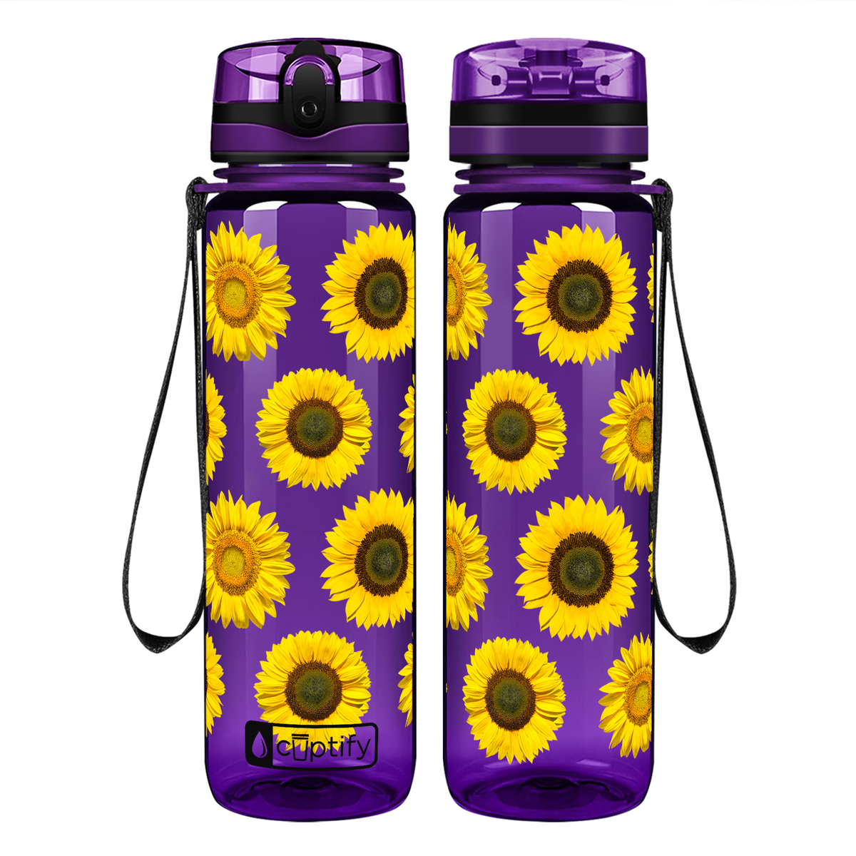 Sunflowers Galore on 32 oz Motivational Tracking Water Bottle