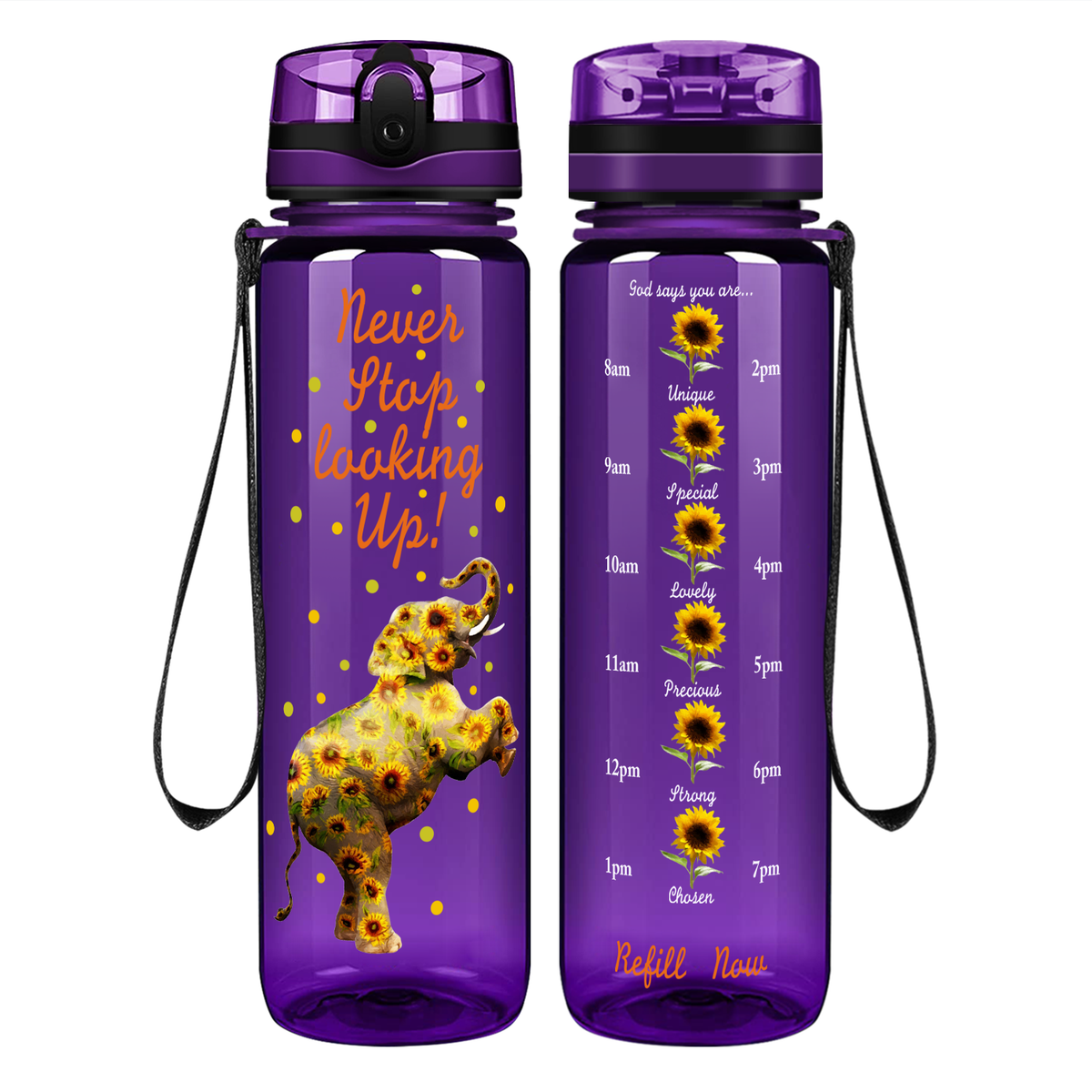 Never Stop Looking Up on 32 oz Motivational Tracking Water Bottle