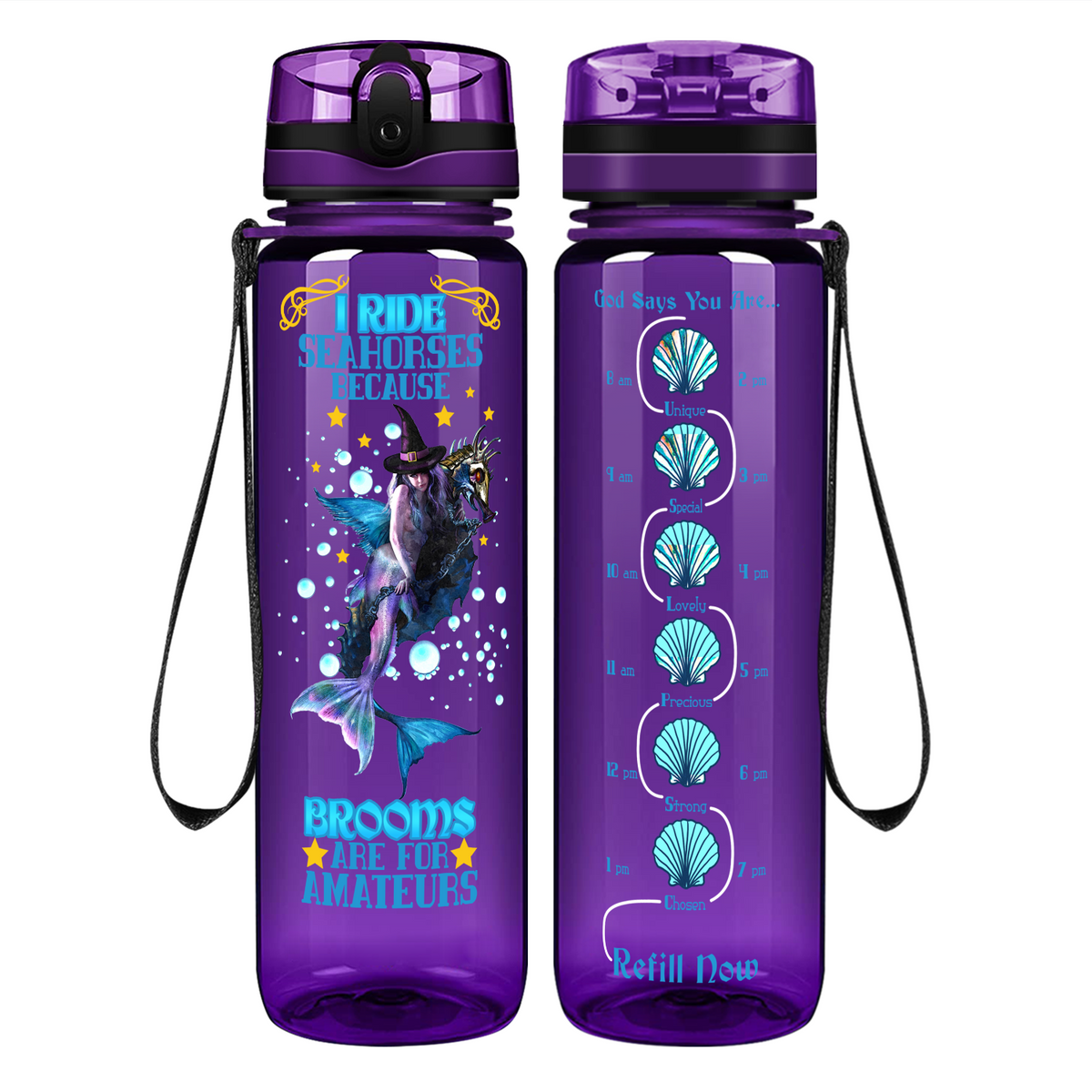 I Ride Seahorses on 32 oz Motivational Tracking Water Bottle