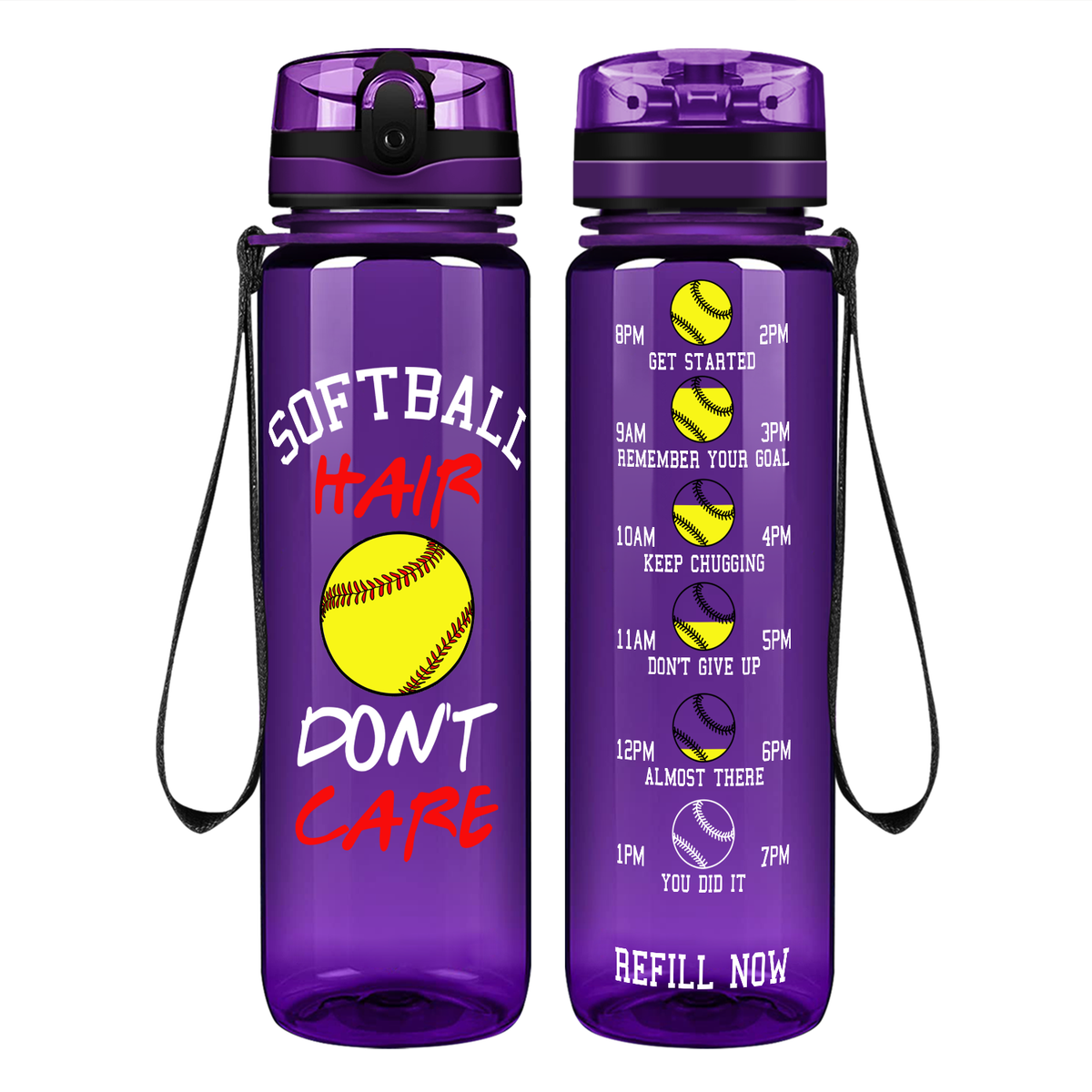 Softball Hair Don't Care on 32 oz Motivational Tracking Water Bottle
