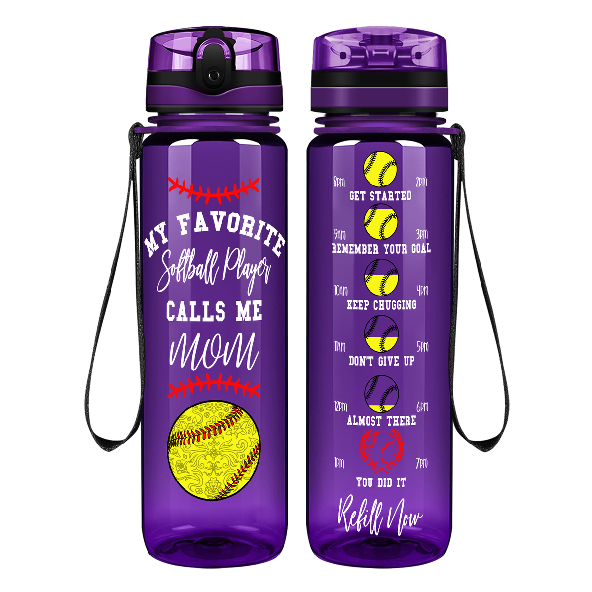 My Favorite Softball Player Calls Me Mom on 32 oz Motivational Tracking Water Bottle