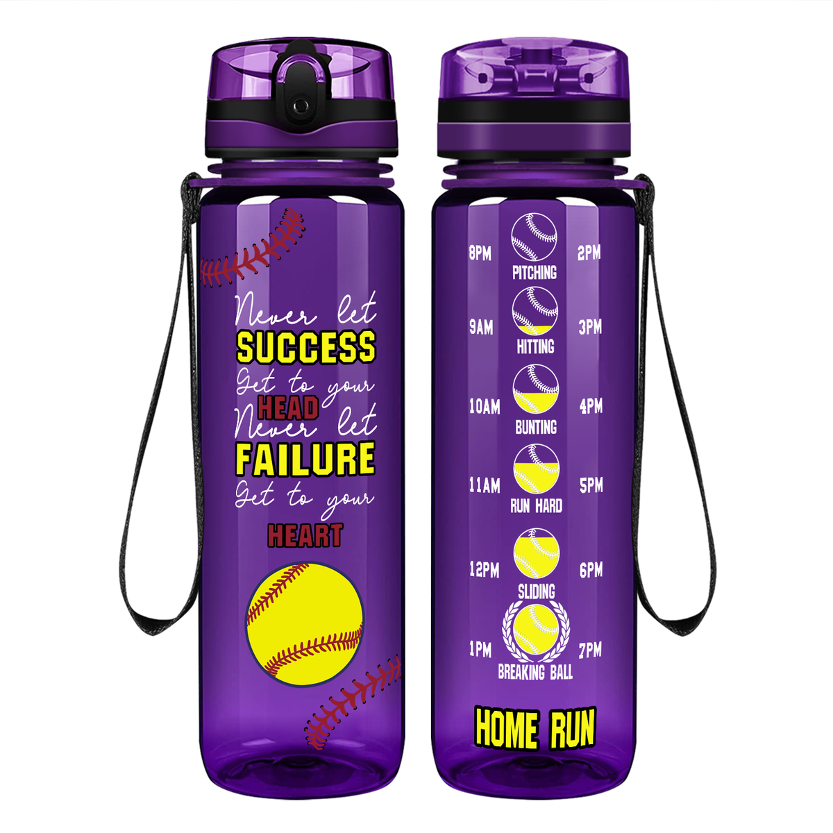 Never Let Success Get to Your Head on 32 oz Motivational Tracking Water Bottle