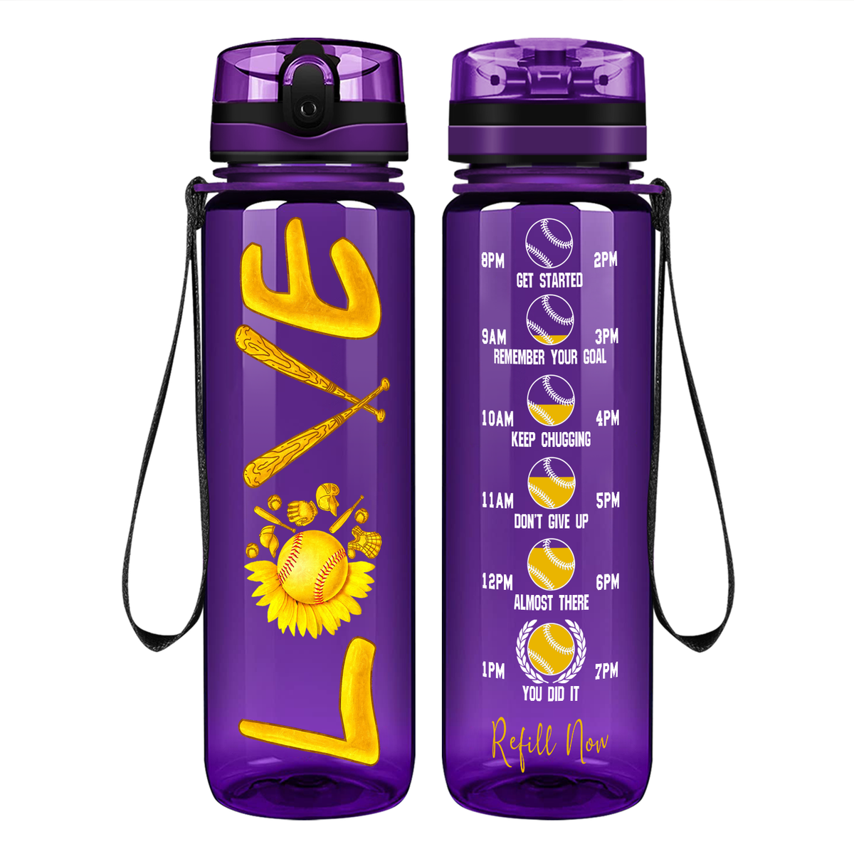 Softball Love on 32 oz Motivational Tracking Water Bottle