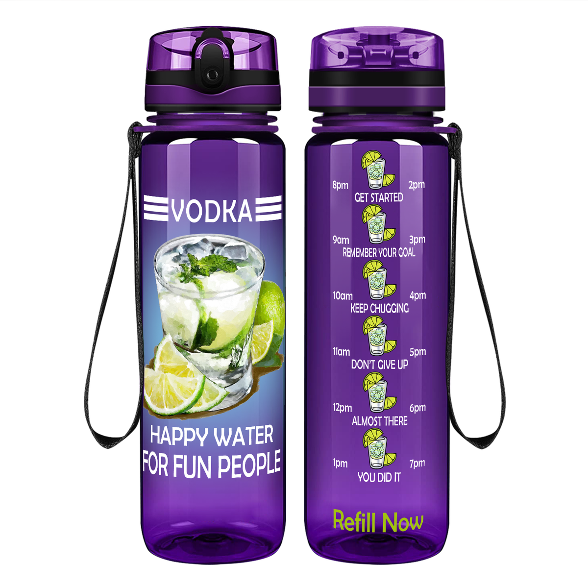 Vodka Happy Water for Fun People on 32 oz Motivational Tracking Water Bottle