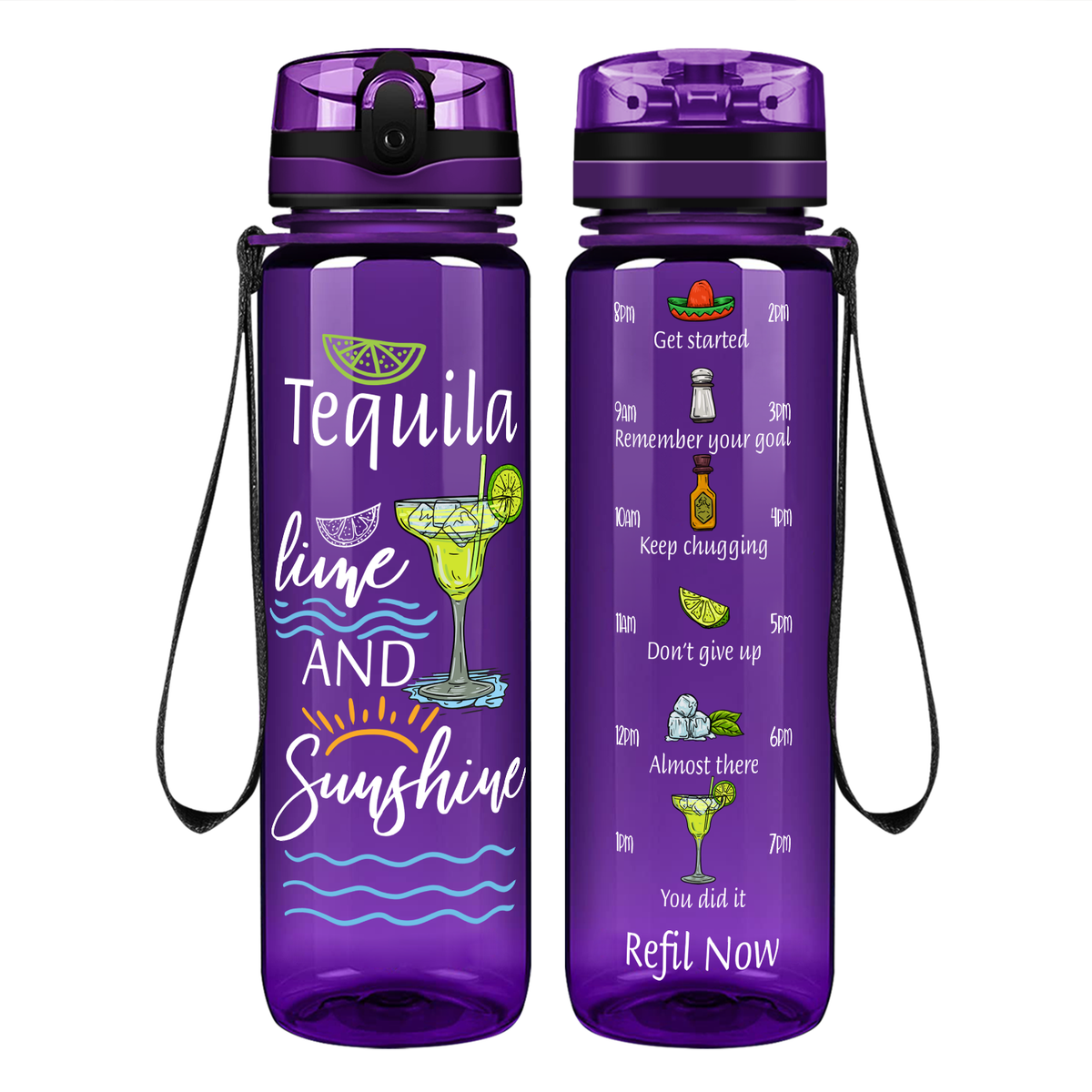 Tequila Lime and Sunshine on 32 oz Motivational Tracking Water Bottle
