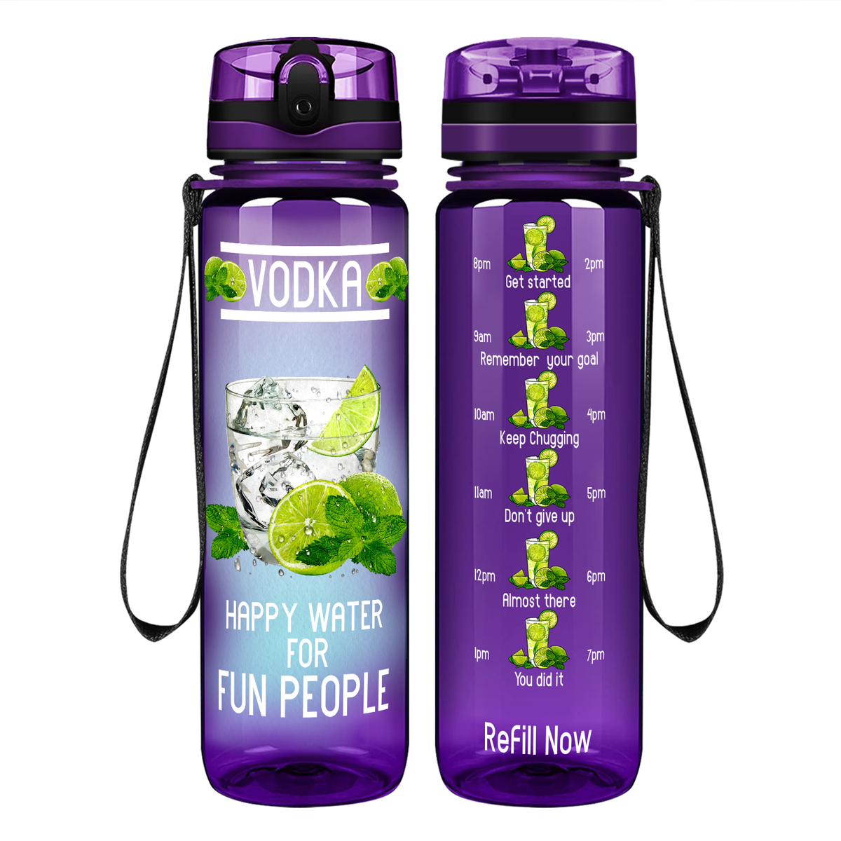 Vodka Happy Water on 32 oz Motivational Tracking Water Bottle