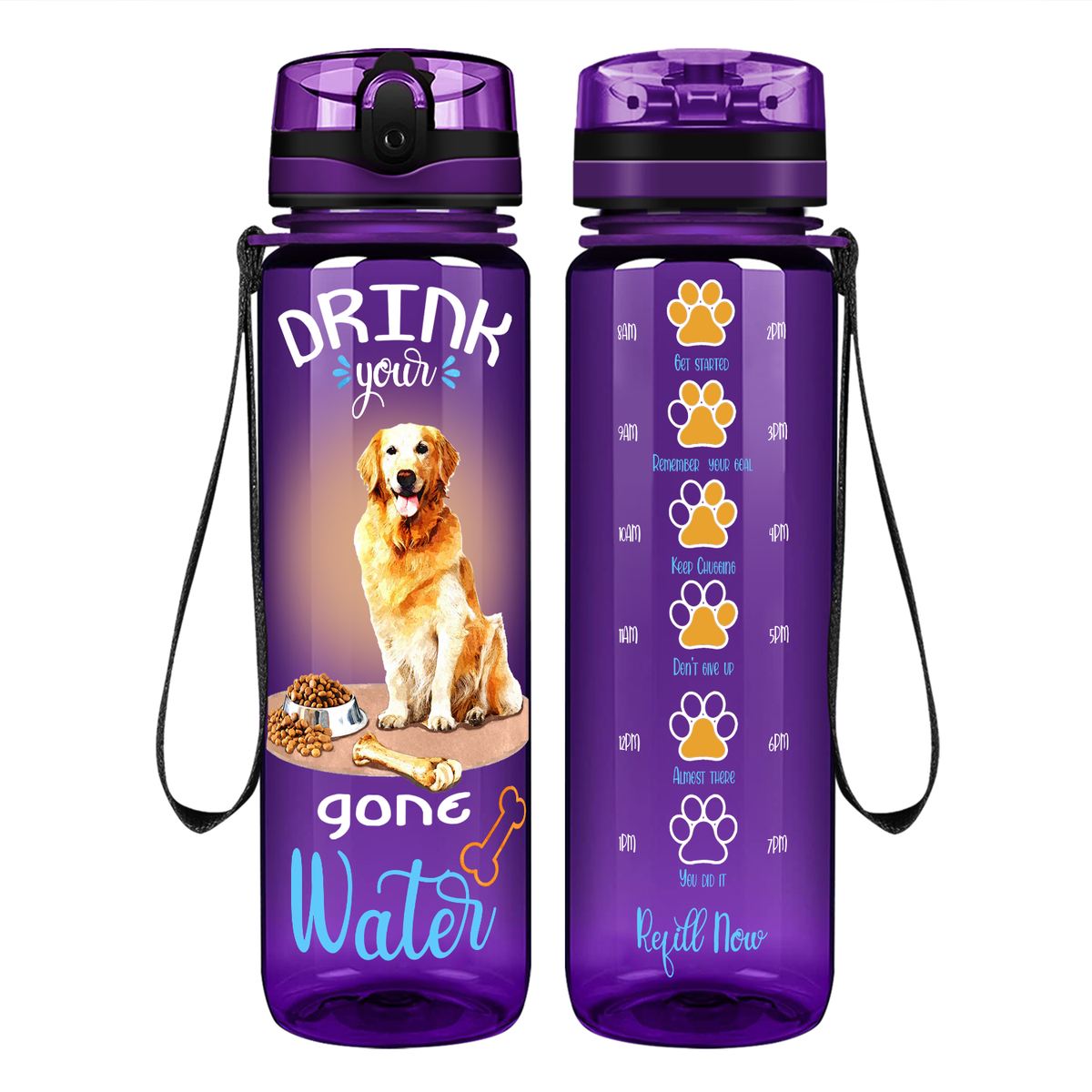 Golden Retriever Drink Your Water on 32 oz Motivational Tracking Water Bottle