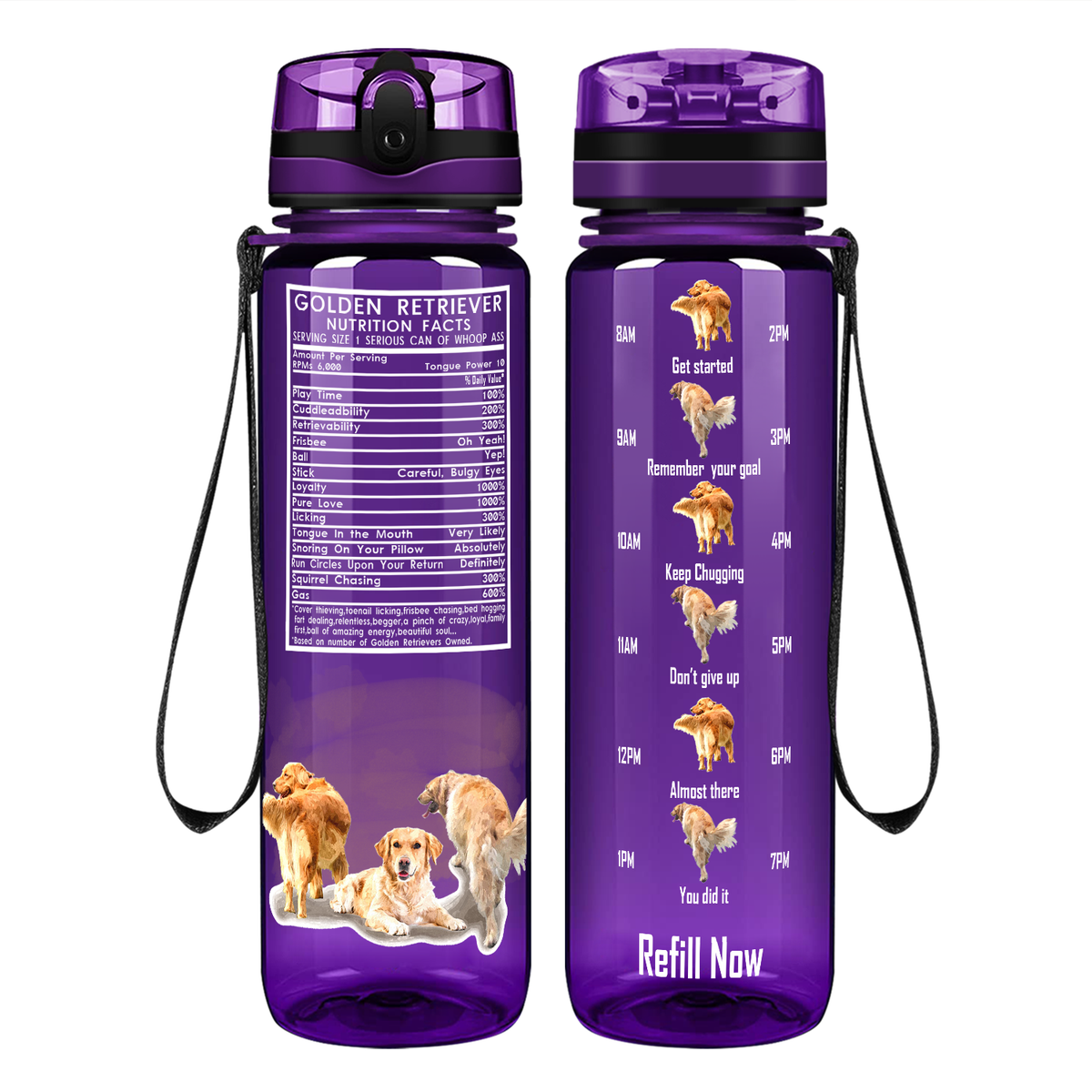 Golden Retriever Nutrition Facts on 32 oz Motivational Tracking Water Bottle