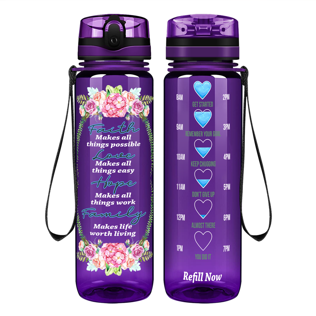 Faith Makes All Things Possible Love Hope Family on 32 oz Motivational Tracking Water Bottle
