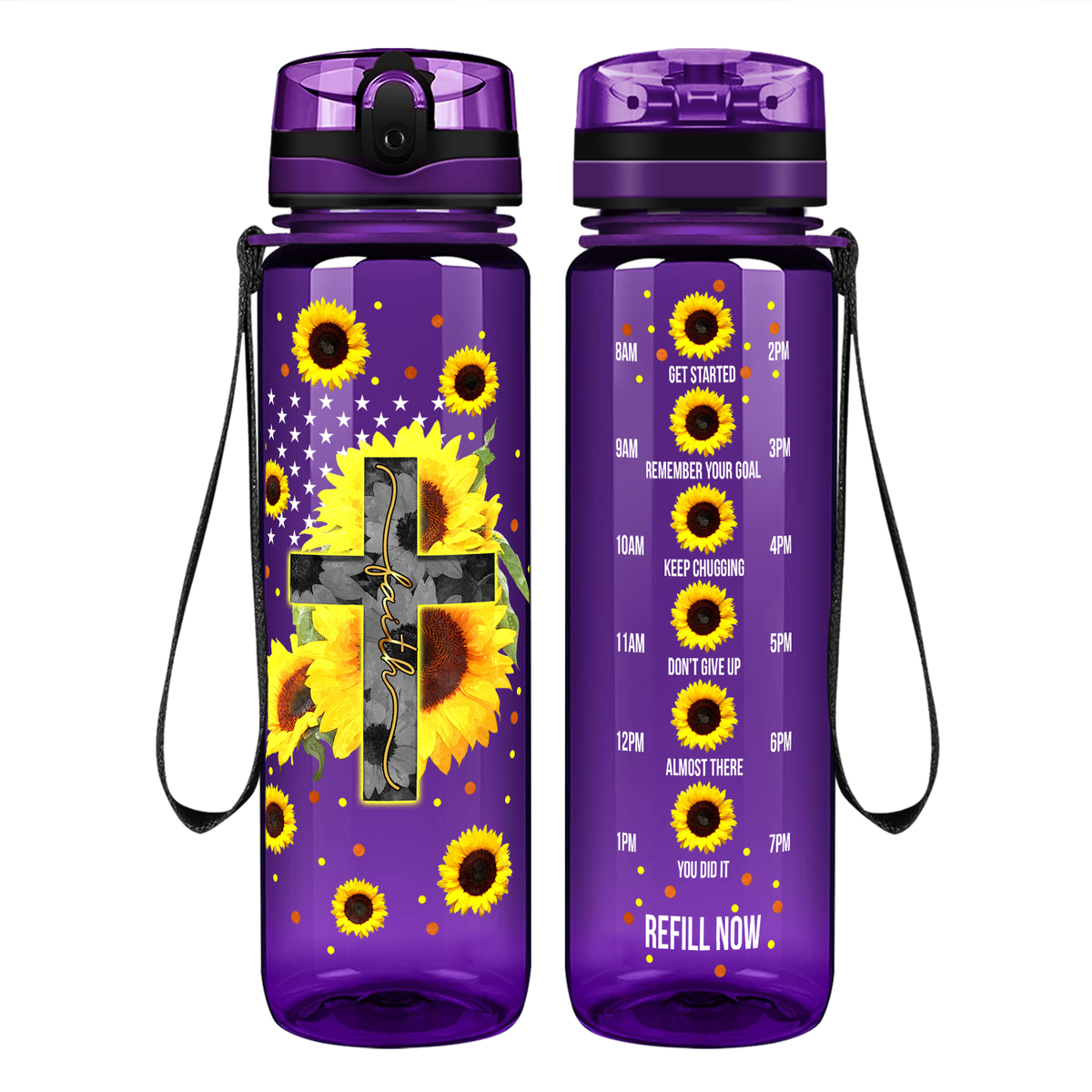 Faith Cross Sunflowers on 32 oz Motivational Tracking Water Bottle