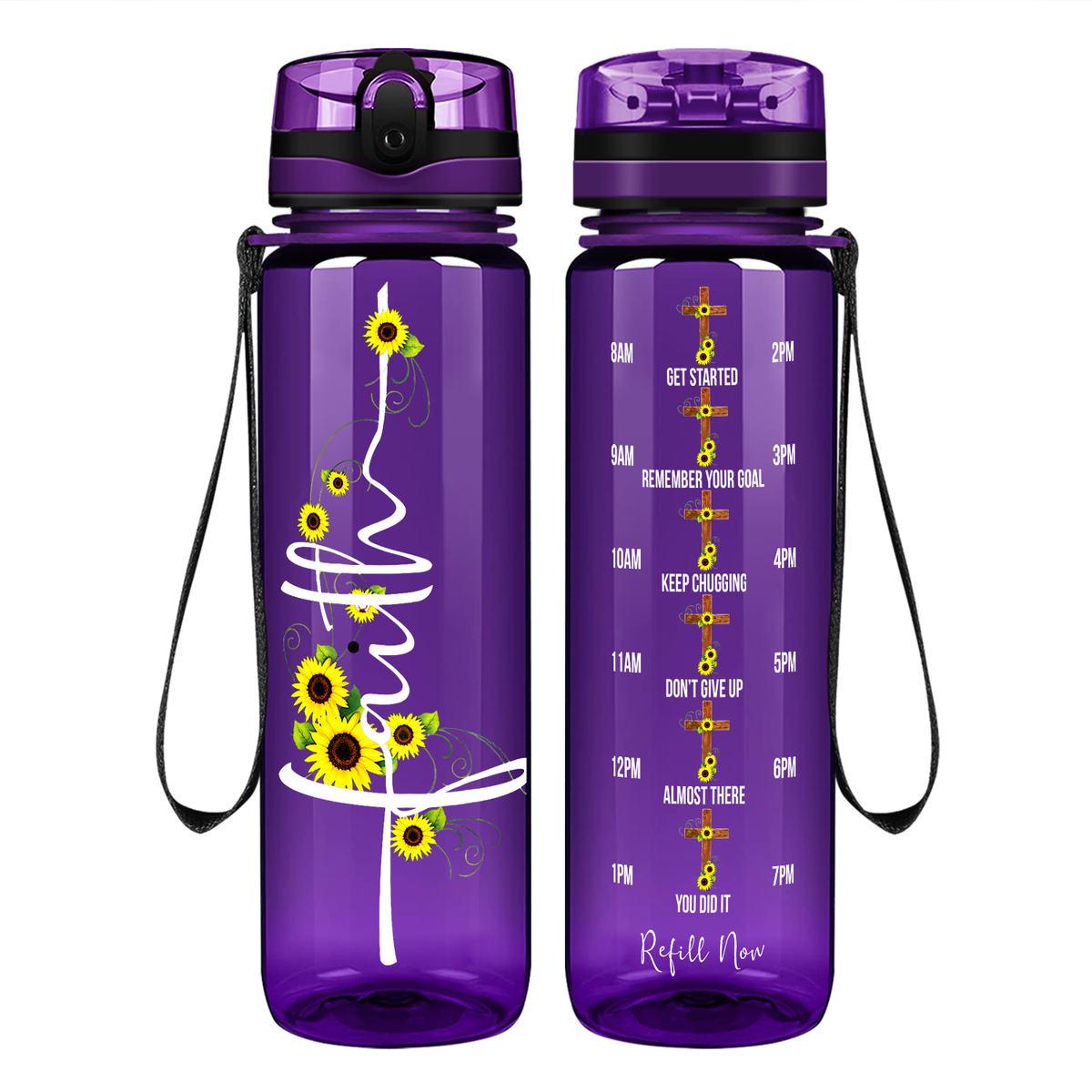 Faith Sunflowers on 32 oz Motivational Tracking Water Bottle