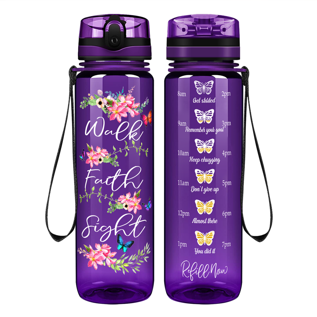 Walk Faith Sight on 32 oz Motivational Tracking Water Bottle