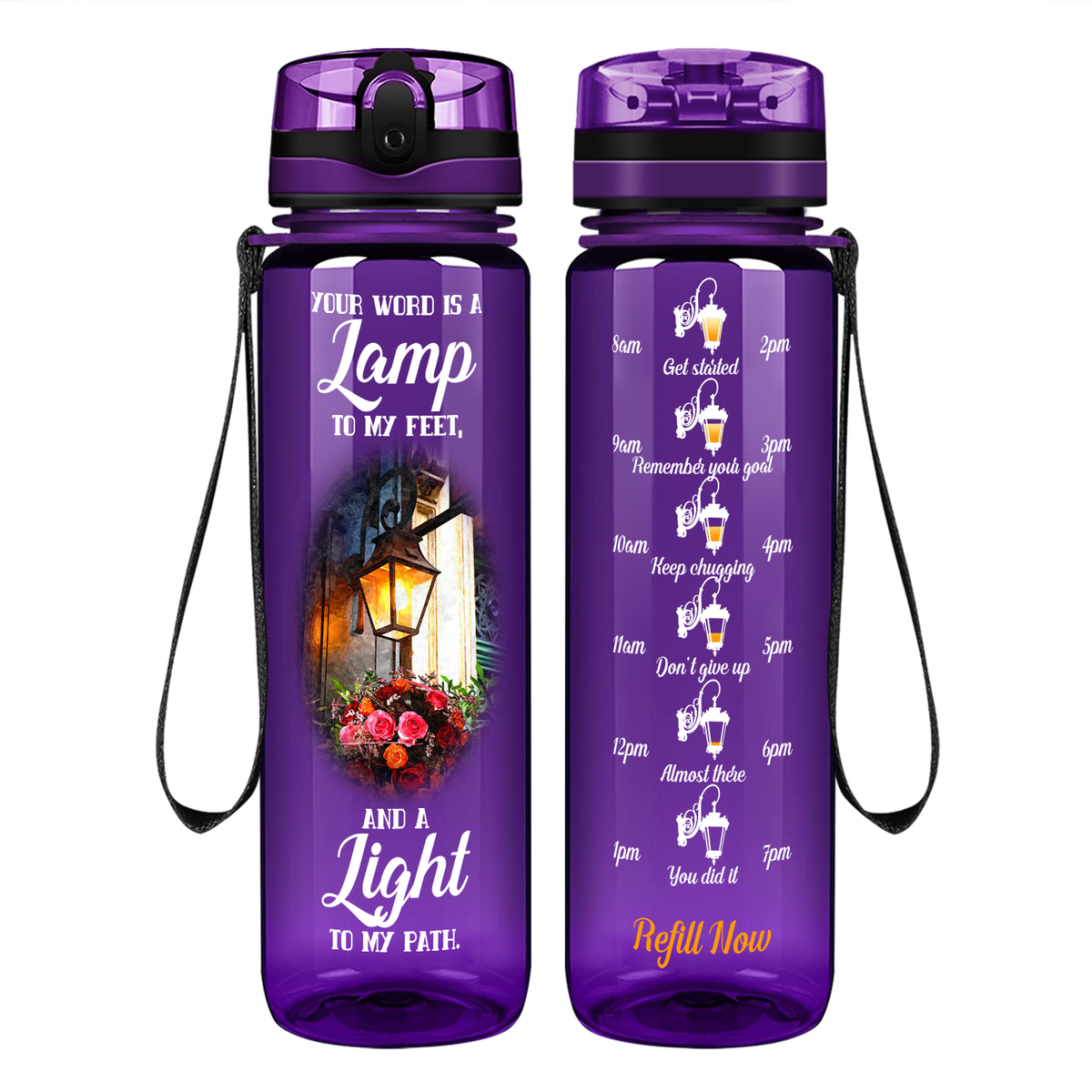 Your Word Is A Lamp To My Feet on 32 oz Motivational Tracking Water Bottle
