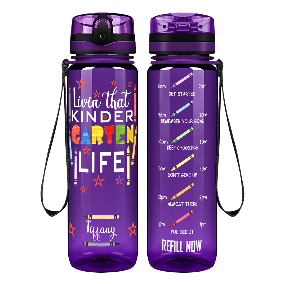 Personalized Livin' That Kindergarten Life on 32 oz Motivational Tracking Water Bottle