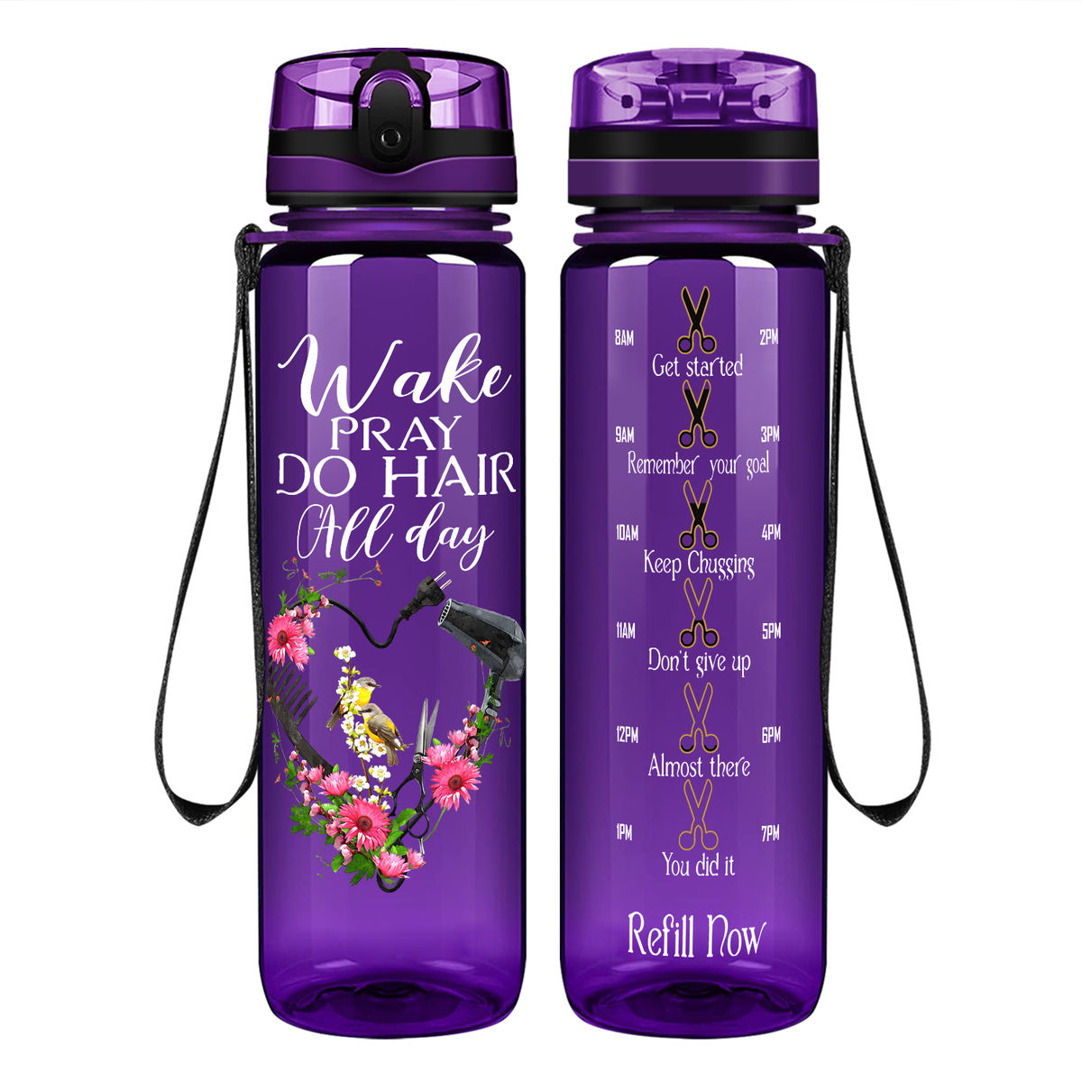 Wake Pray Do Hair All Day on 32 oz Motivational Tracking Water Bottle