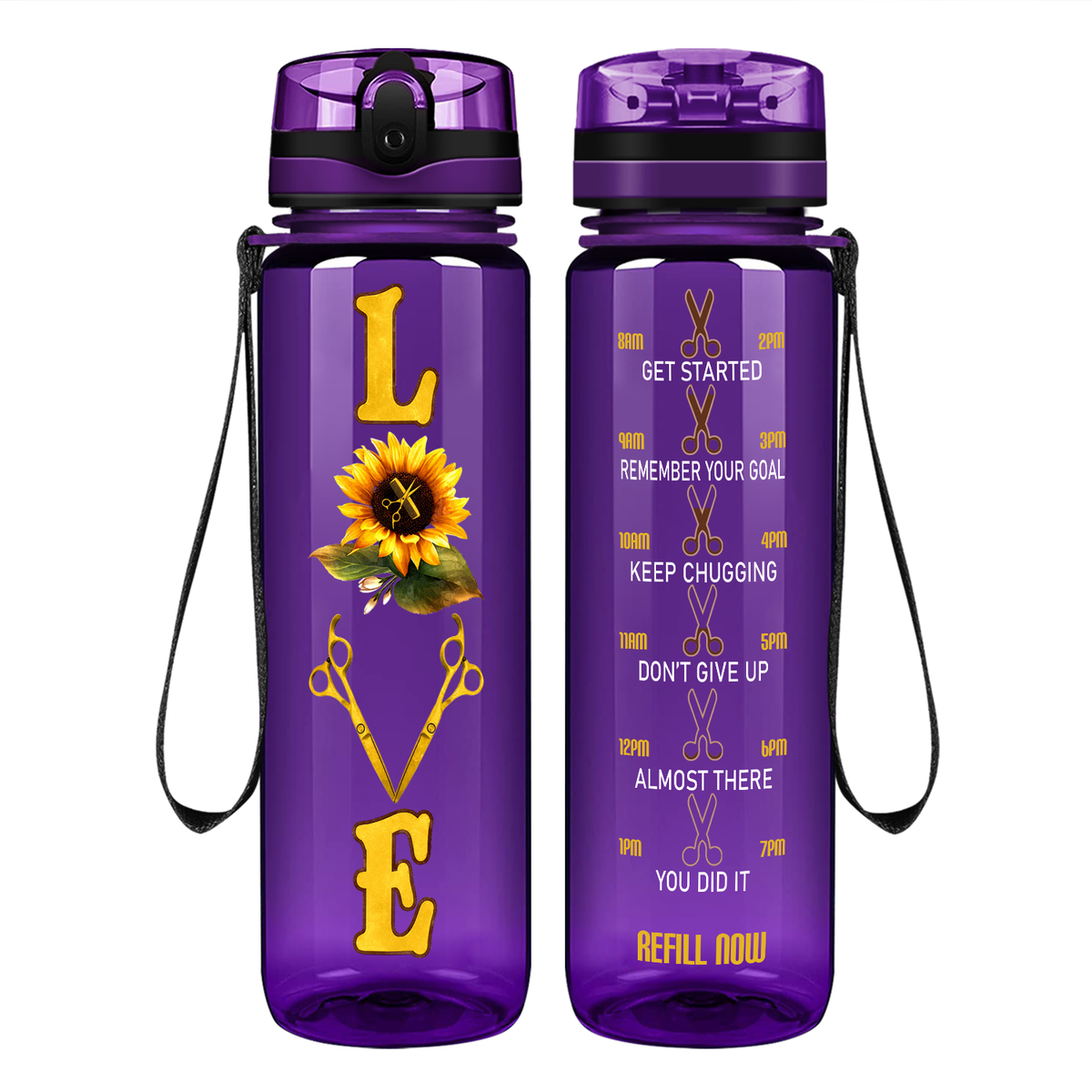 Sunflower Hairstylist Love on 32 oz Motivational Tracking Water Bottle