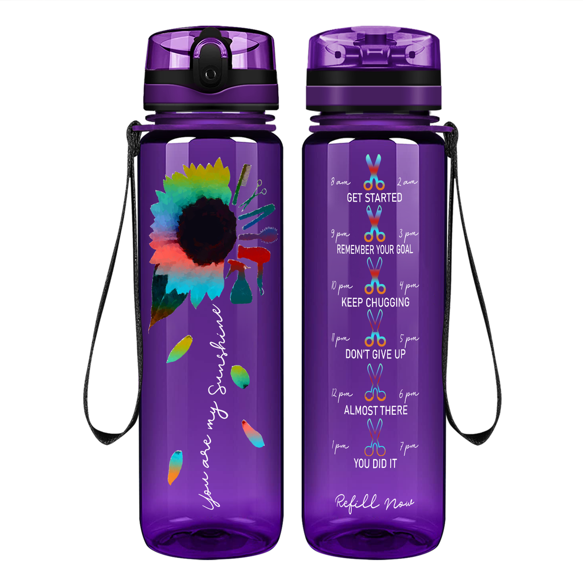 Hairstylist You Are My Sunshine on 32 oz Motivational Tracking Water Bottle