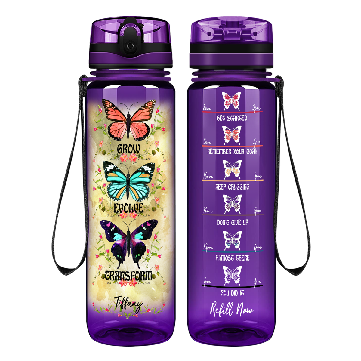 Personalized Grow Evolve Transform on 32 oz Motivational Tracking Water Bottle