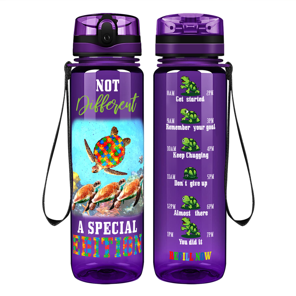Turtles Not Different A Special Edition on 32 oz Motivational Tracking Water Bottle