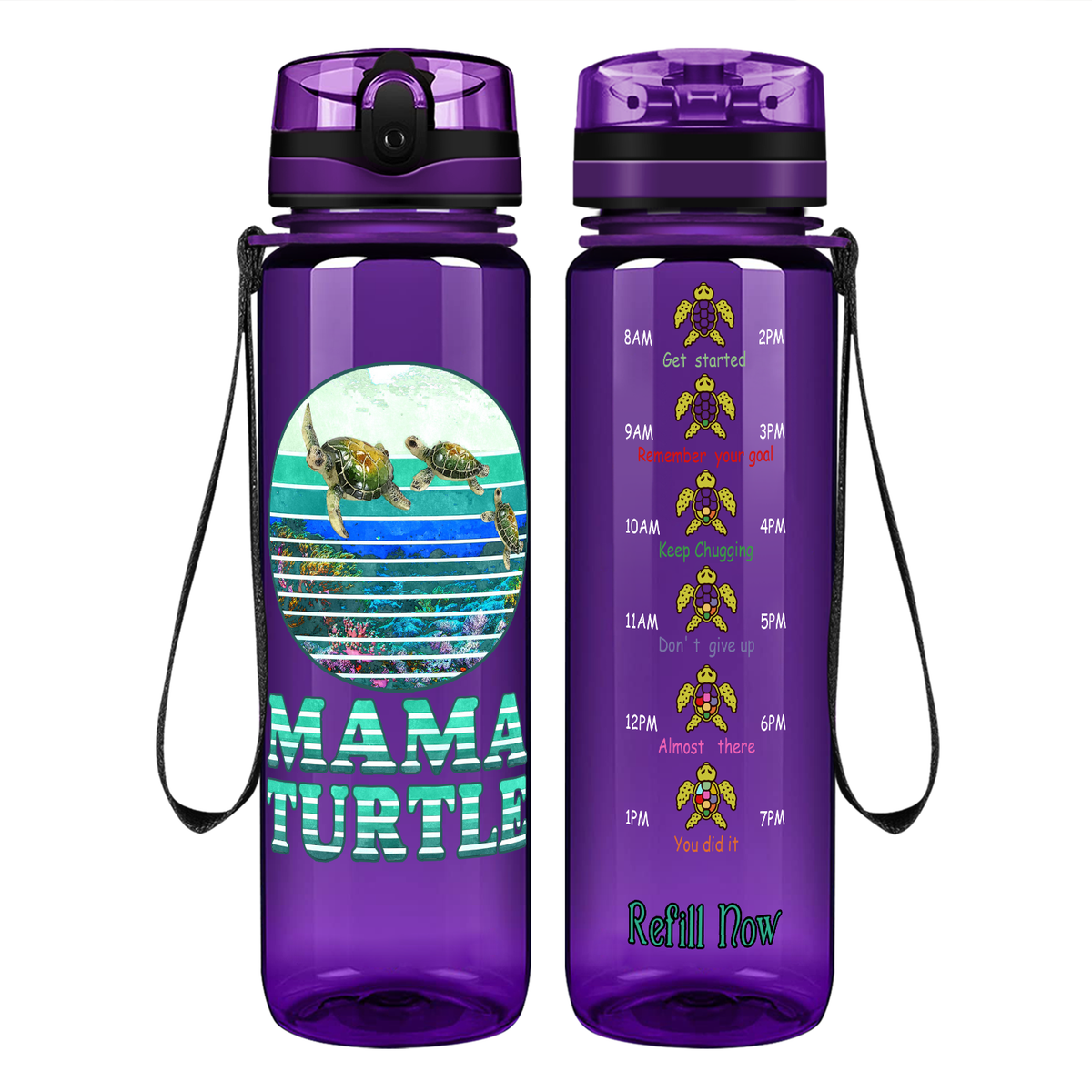 Mama Turtle on 32 oz Motivational Tracking Water Bottle