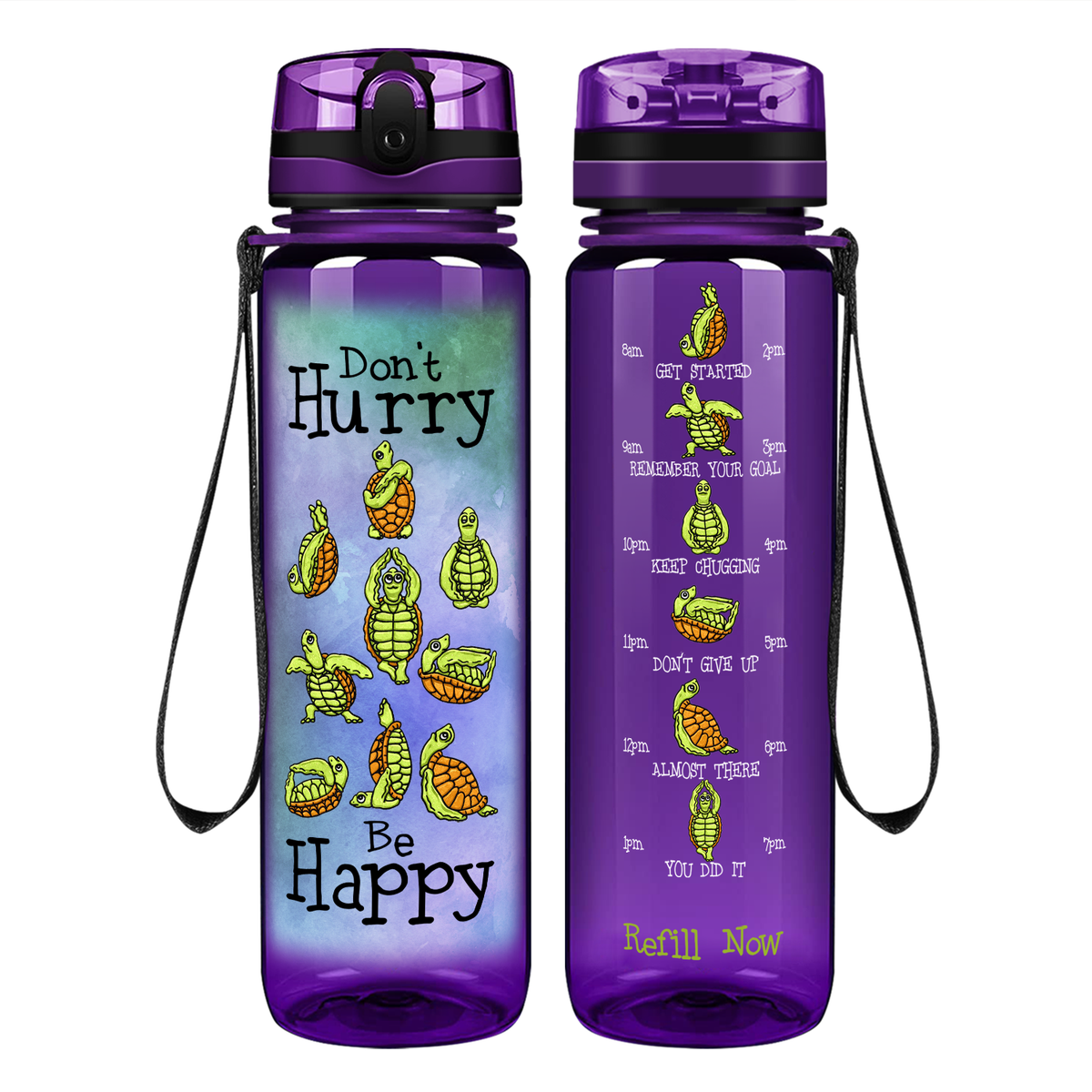 Don't Hurry Be Happy on 32 oz Motivational Tracking Water Bottle