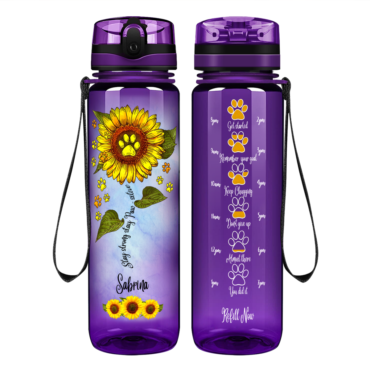 Personalized Stay Strong Stay Paw-sitive on 32 oz Motivational Tracking Water Bottle