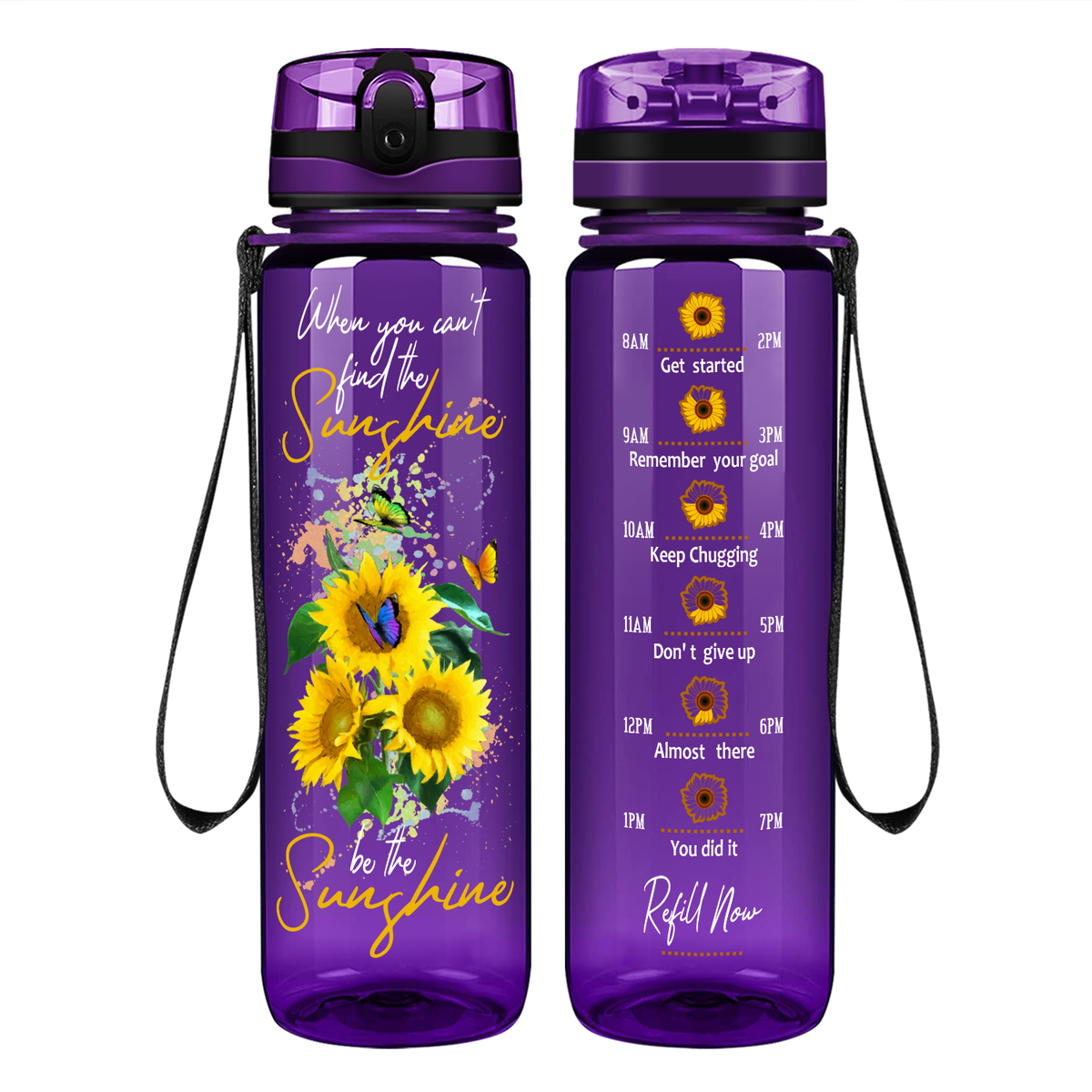 When You Can't Find The Sunshine Be The Sunshine on 32 oz Motivational Tracking Water Bottle