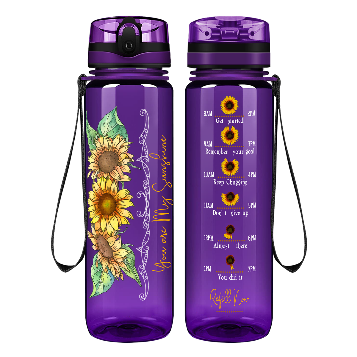 You Are My Sunshine Sunflowers Classic on 32 oz Motivational Tracking Water Bottle