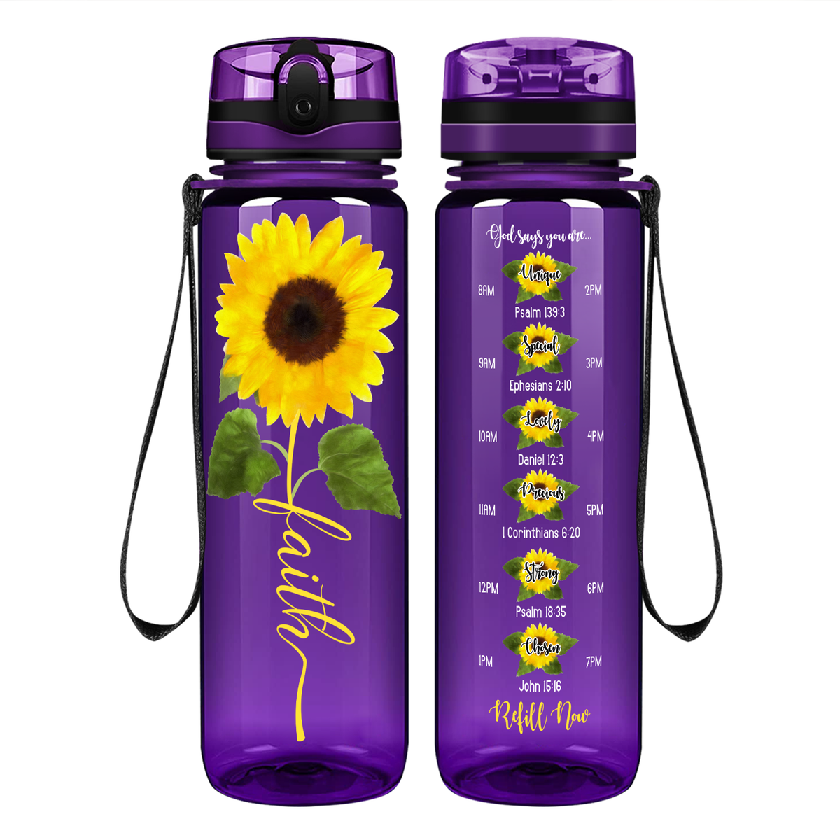Sunflower Faith on 32 oz Motivational Tracking Water Bottle