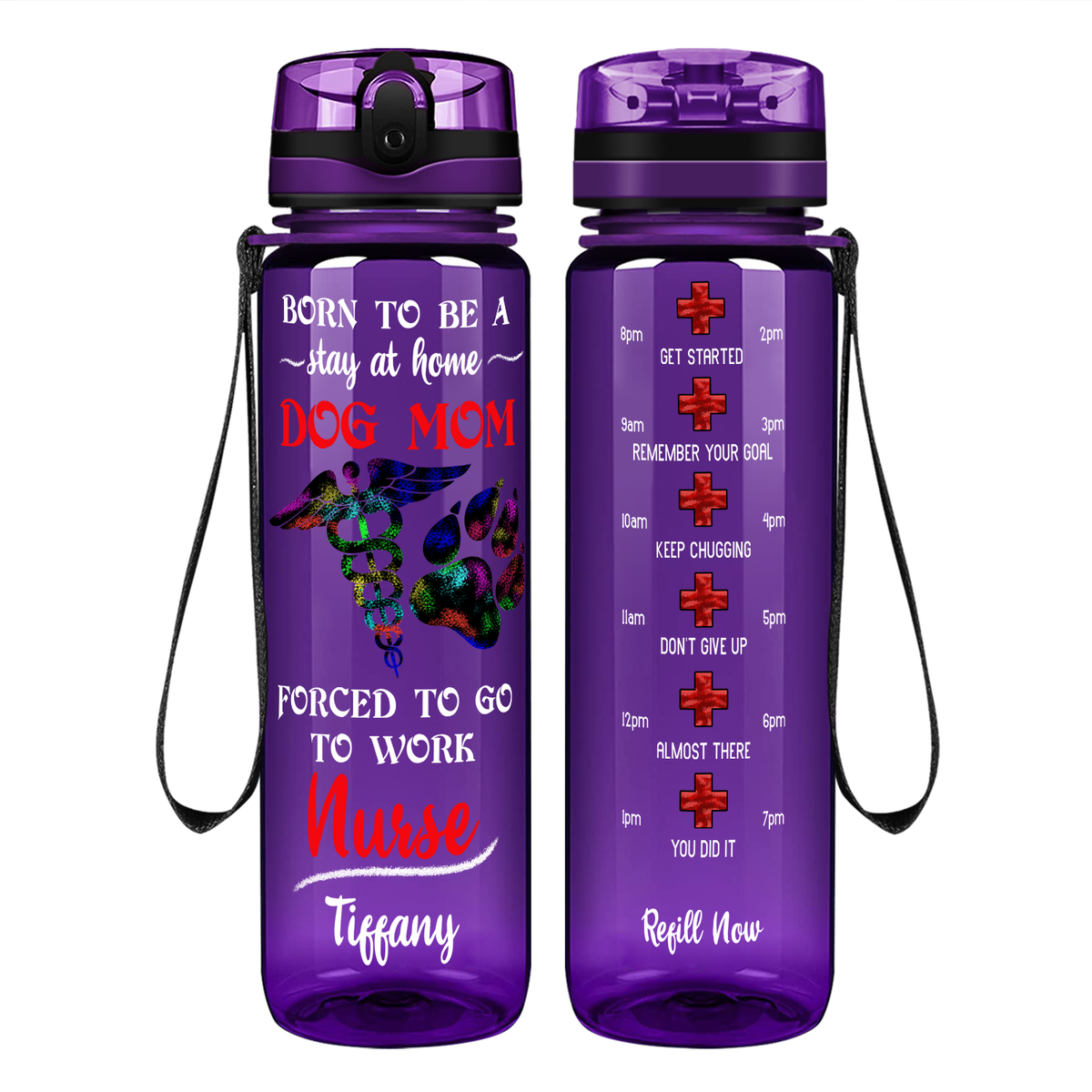 Personalized Stay at Home Dog Mom on 32oz Motivational Tracking Water Bottle