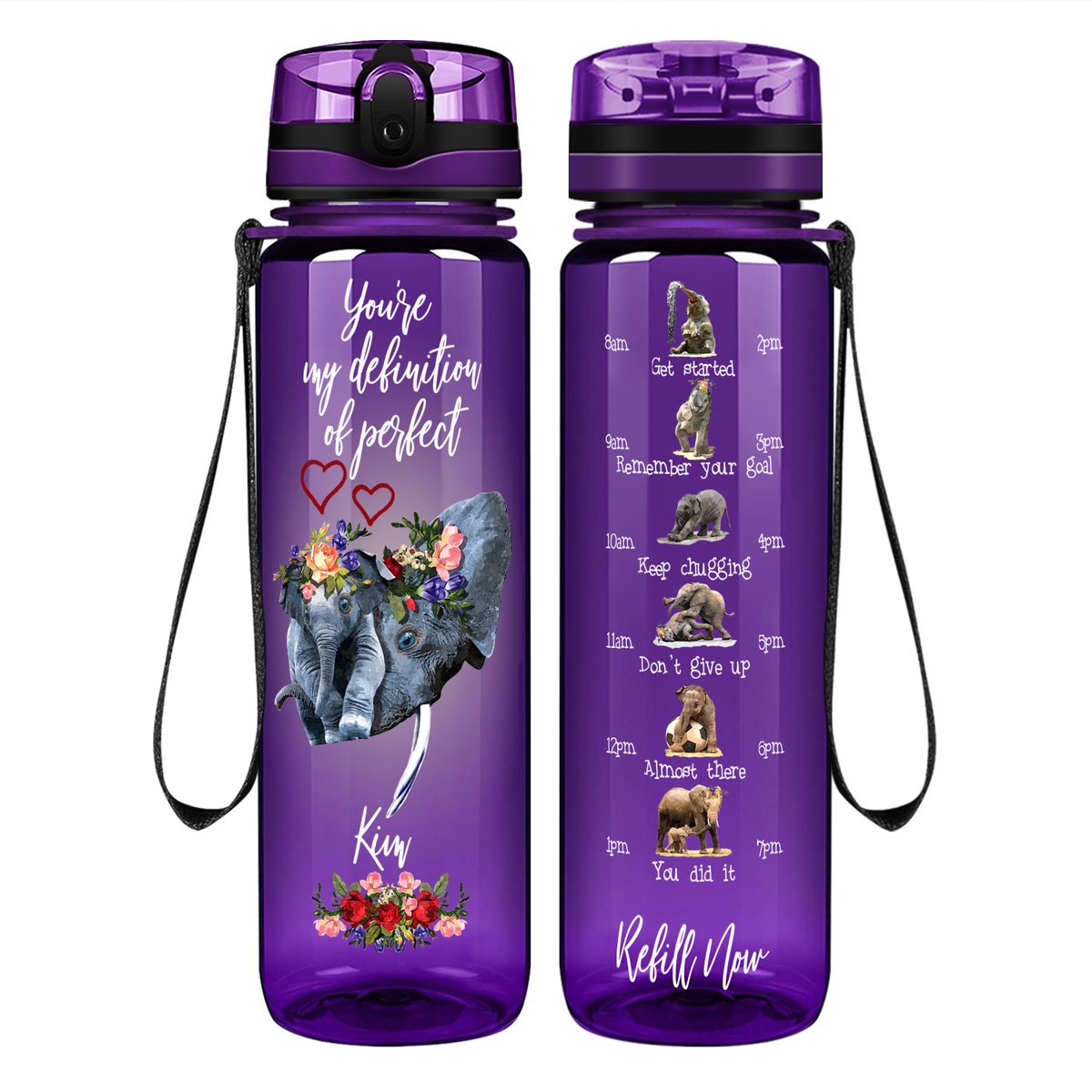 Personalized Definition of Perfect Elephants on 32 oz Motivational Tracking Water Bottle