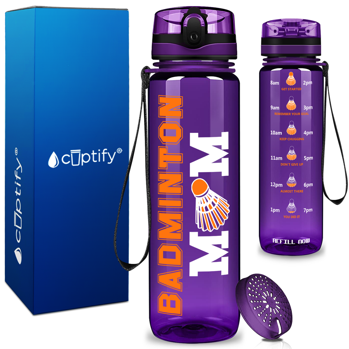 Badminton Mom on 32 oz Motivational Tracking Water Bottle