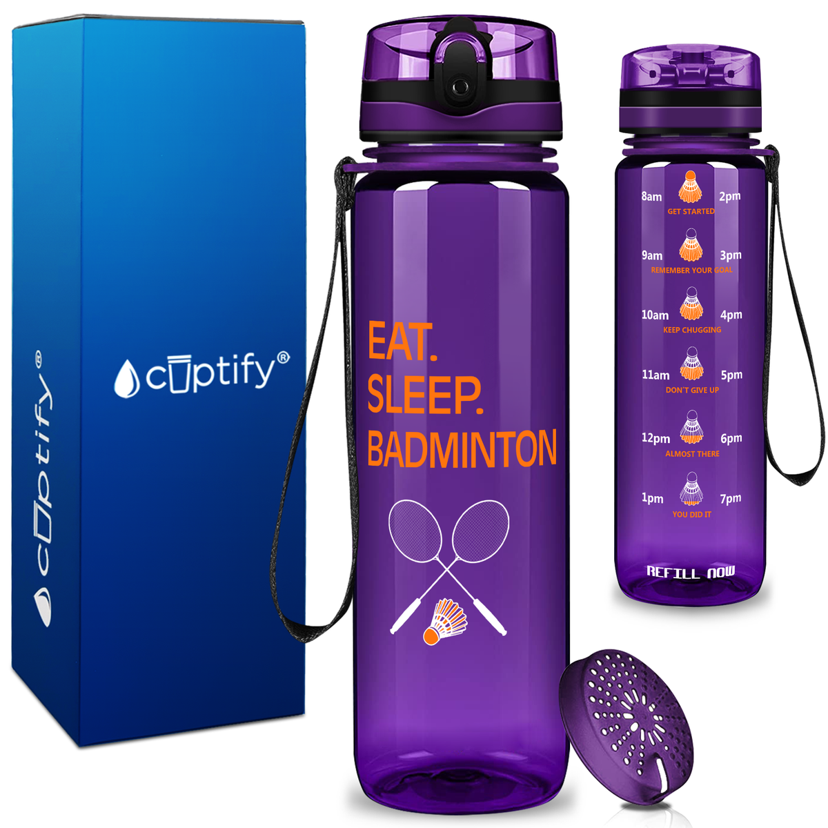 Eat Sleep Badminton on 32 oz Motivational Tracking Water Bottle