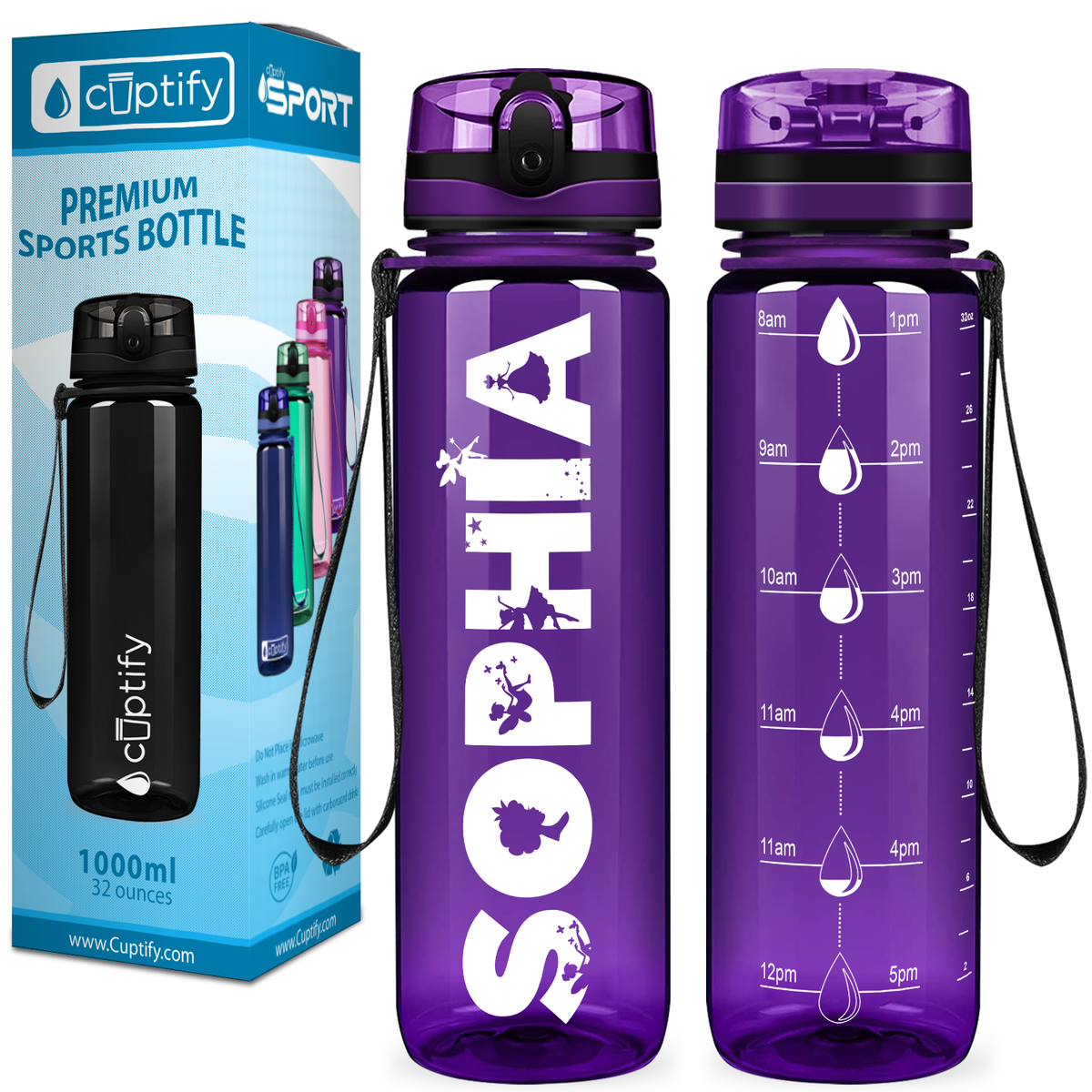 Kids Personalized on Purple 32 oz Motivational Tracking Water Bottle