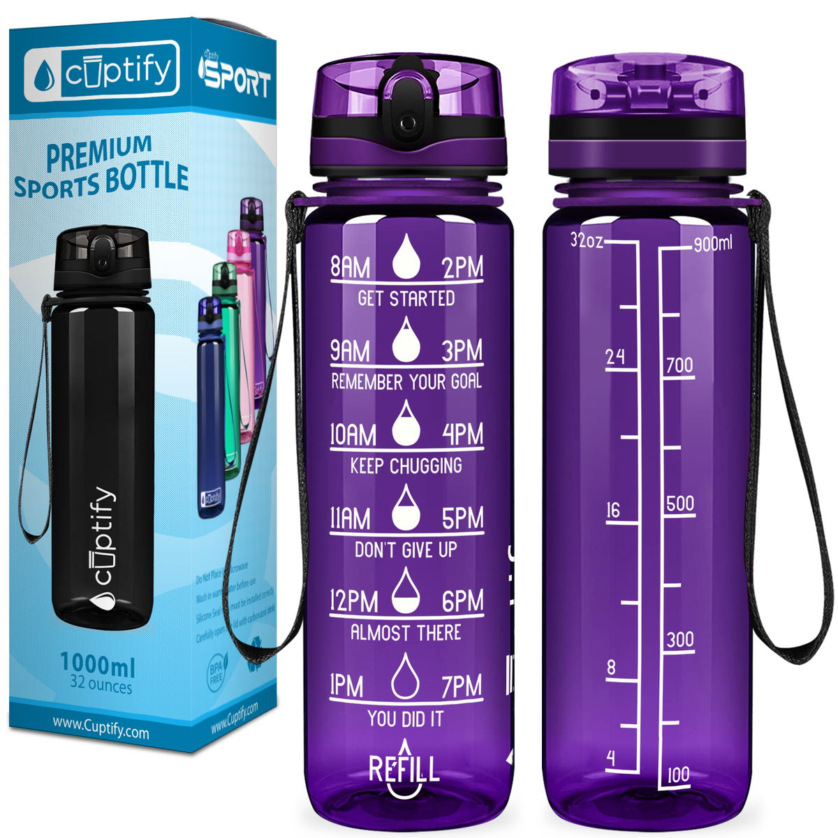 Cuptify Purple Gloss 32 oz Motivational Water Bottle