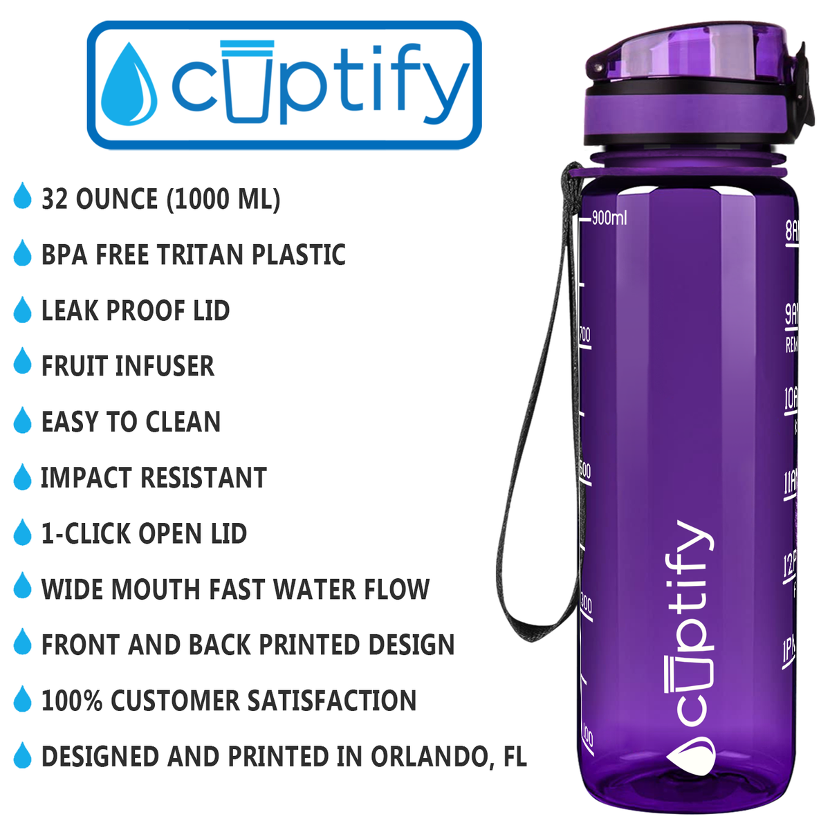 Cuptify Purple Gloss 32 oz Motivational Water Bottle