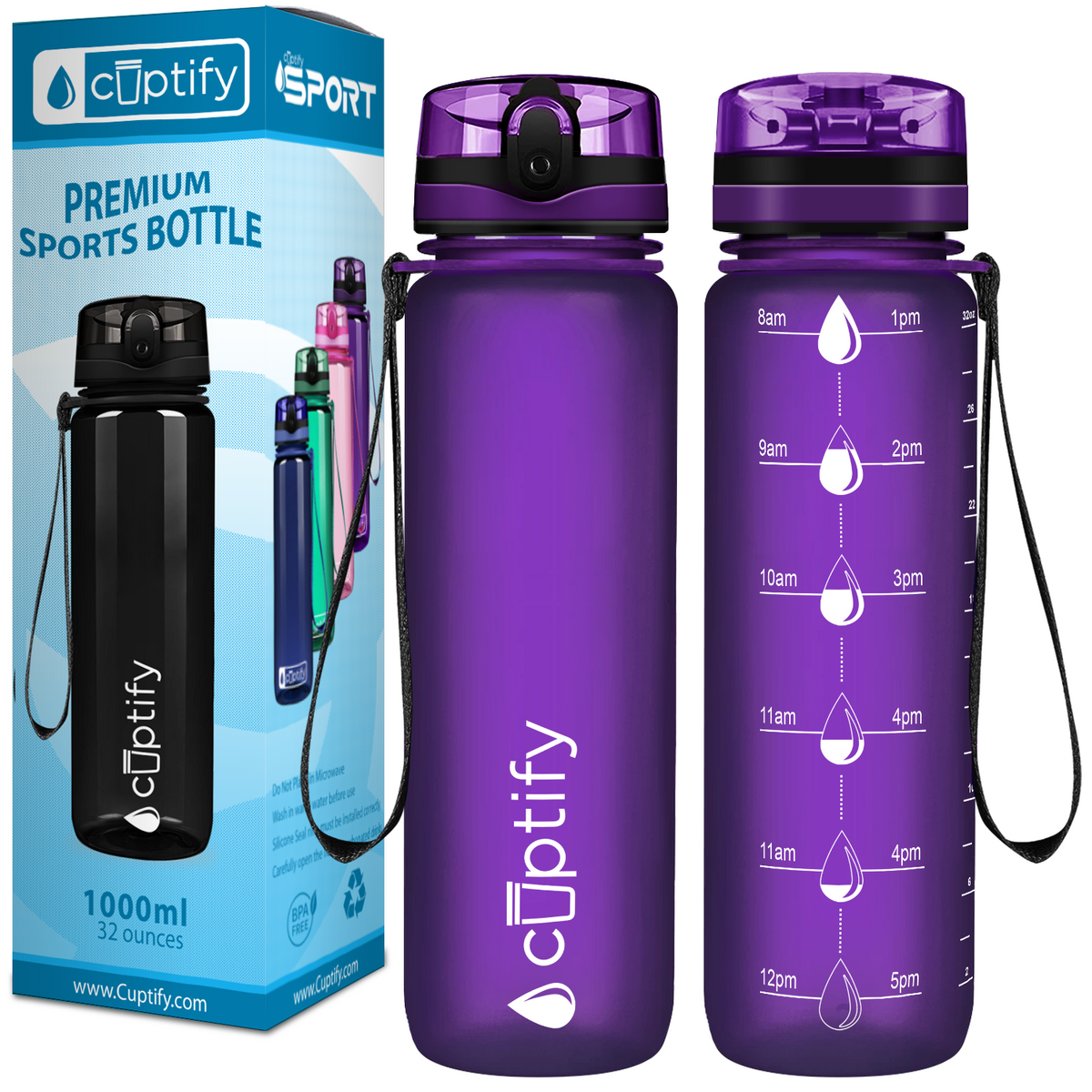 Purple Frosted 32 oz Hydration Tracker Water Bottle