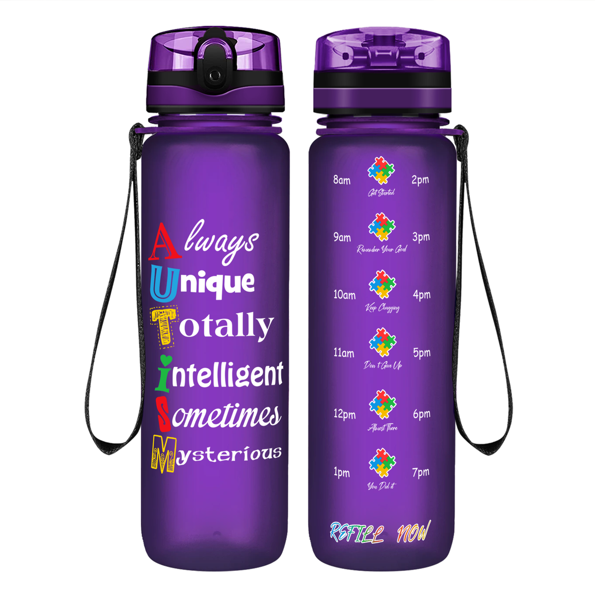 Autism Support Awareness on 32 oz Motivational Tracking Water Bottle