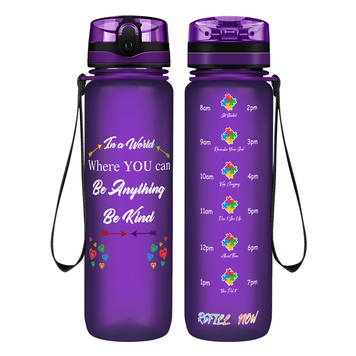 In a World Where You Can Be Anything Be Kind on 32 oz Motivational Tracking Water Bottle