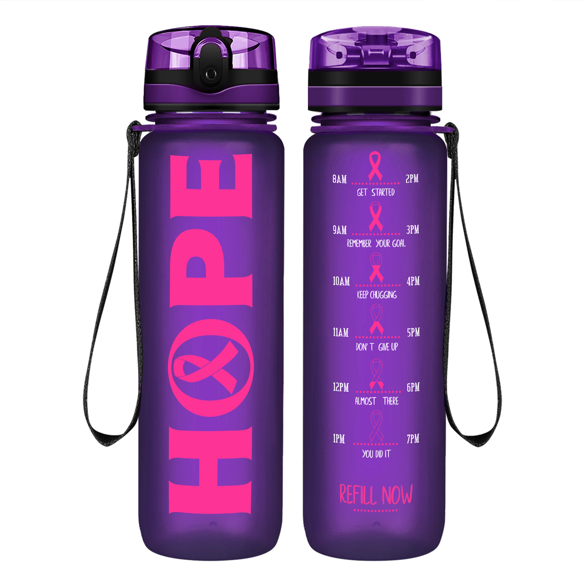 Hope on 32 oz Motivational Tracking Breast Cancer Awareness Water Bottle
