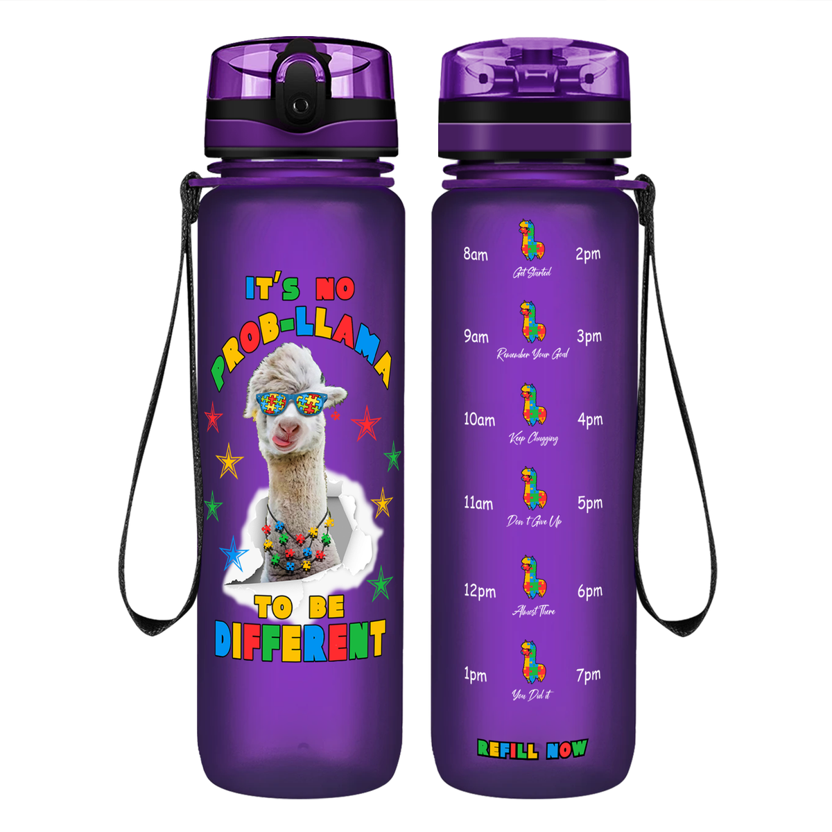 No Prob-llama Autism Stars on 32 oz Motivational Tracking Water Bottle