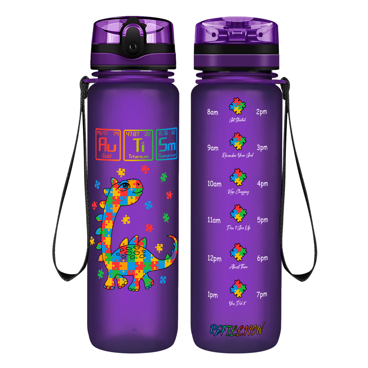 Scientific Autism Dinosaur Puzzle on 32 oz Motivational Tracking Water Bottle