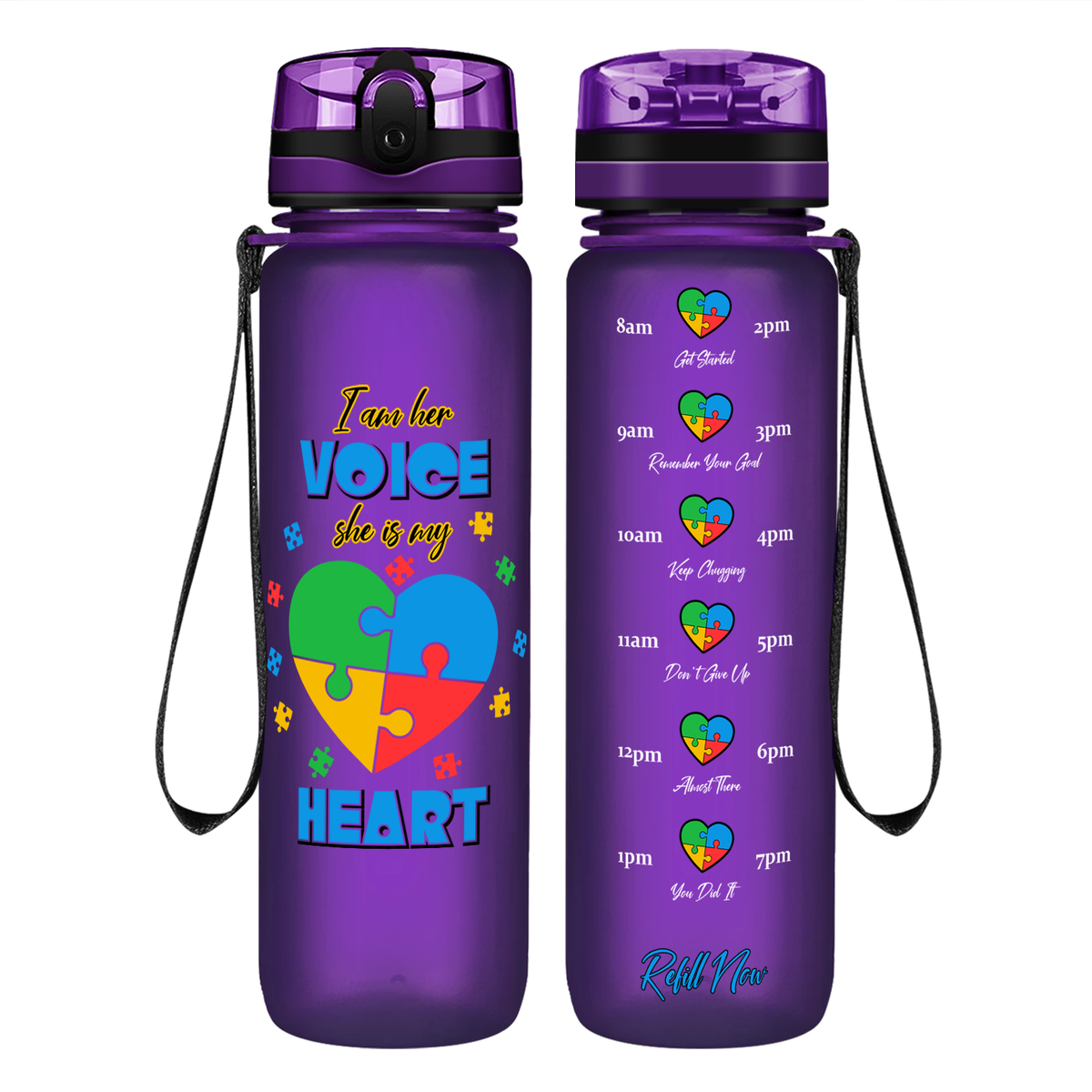 She is My Heart Autism Puzzle on 32 oz Motivational Tracking Water Bottle