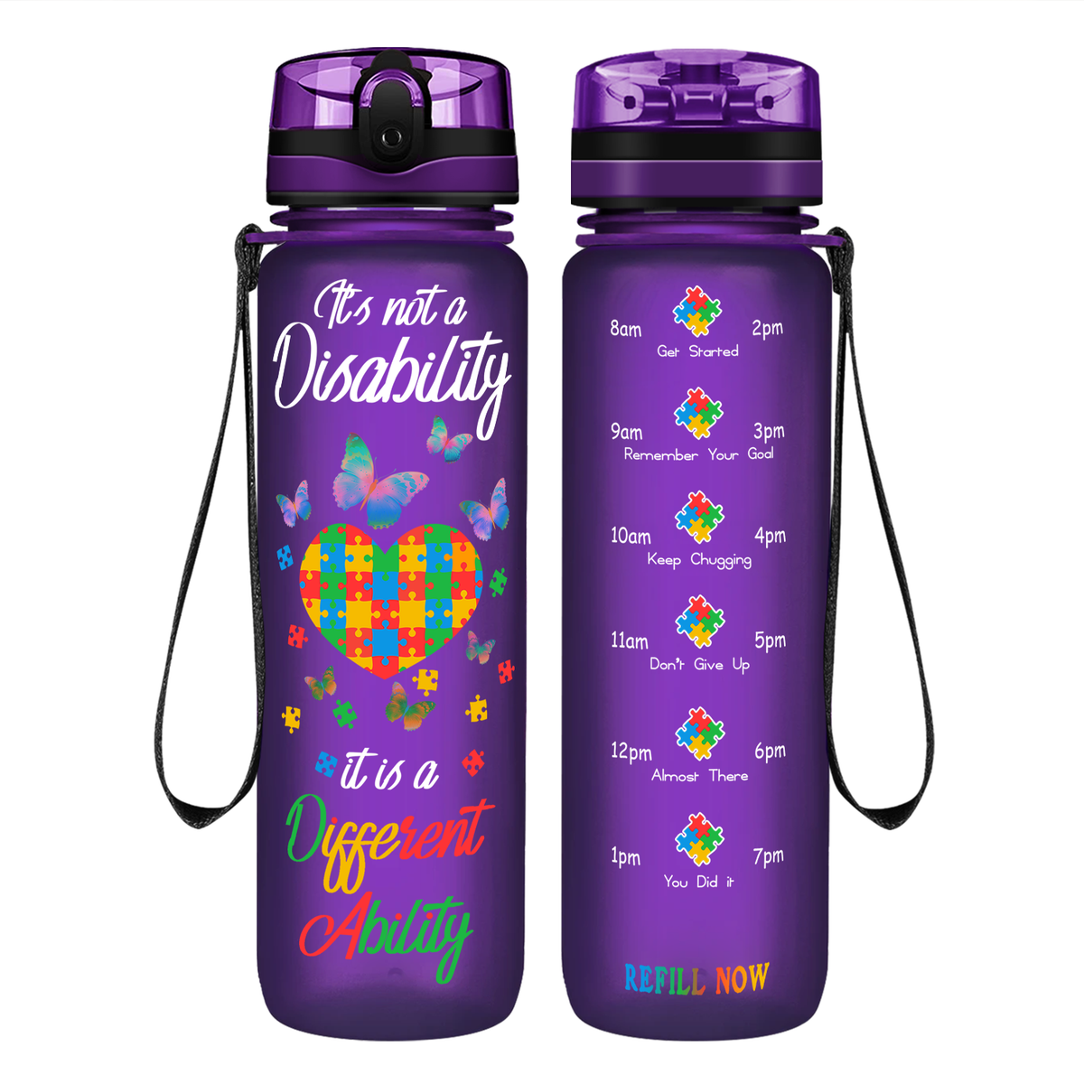 Autism Colorful Butterfly Different Ability on 32 oz Motivational Tracking Water Bottle