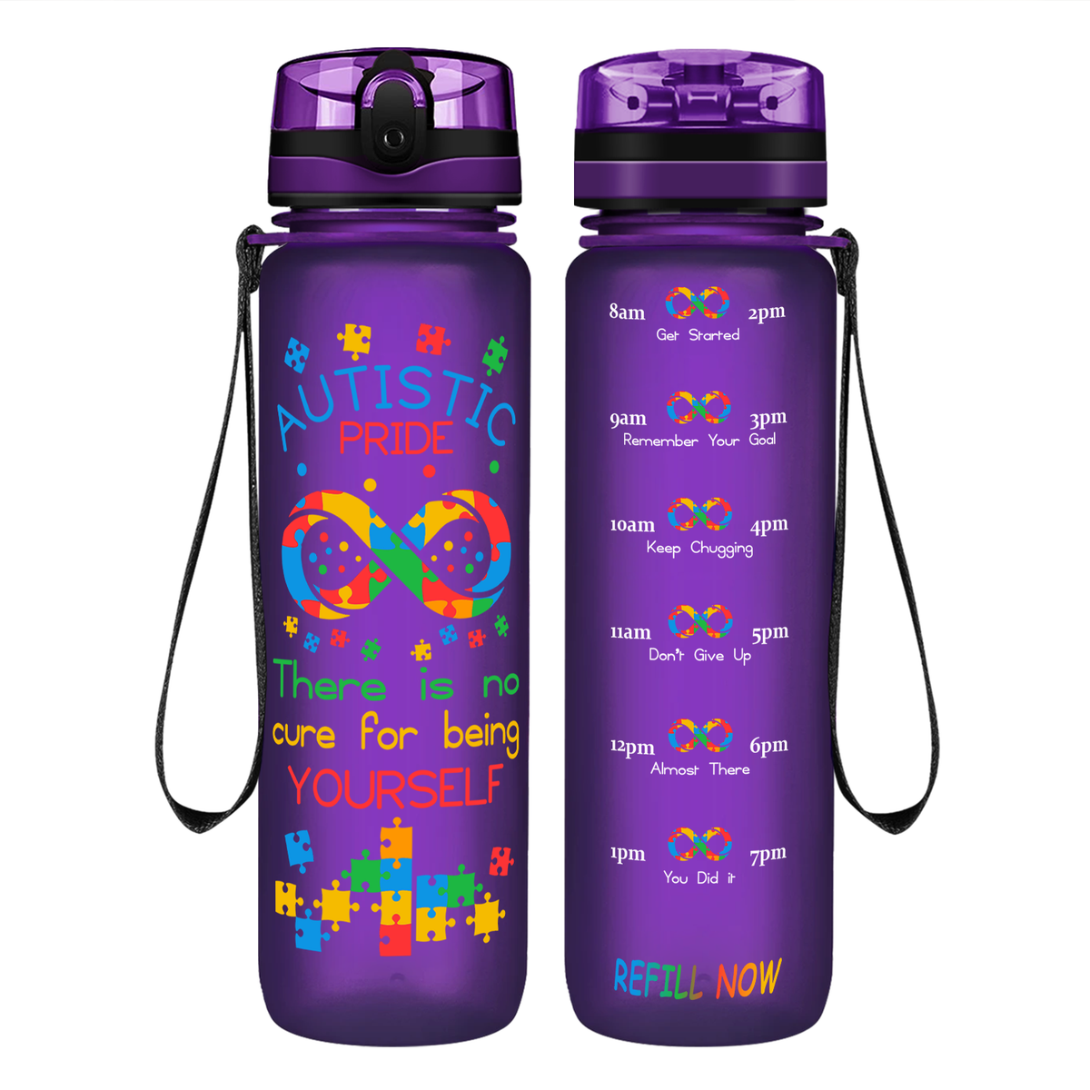 Autistic Pride Infinity Puzzle on 32 oz Motivational Tracking Water Bottle